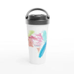 Mug de voyage blanc en acier inoxydable – 44 cl Aurore Pastel Élégant, pratique et isotherme - Laure Leprince - Artiste Peintre