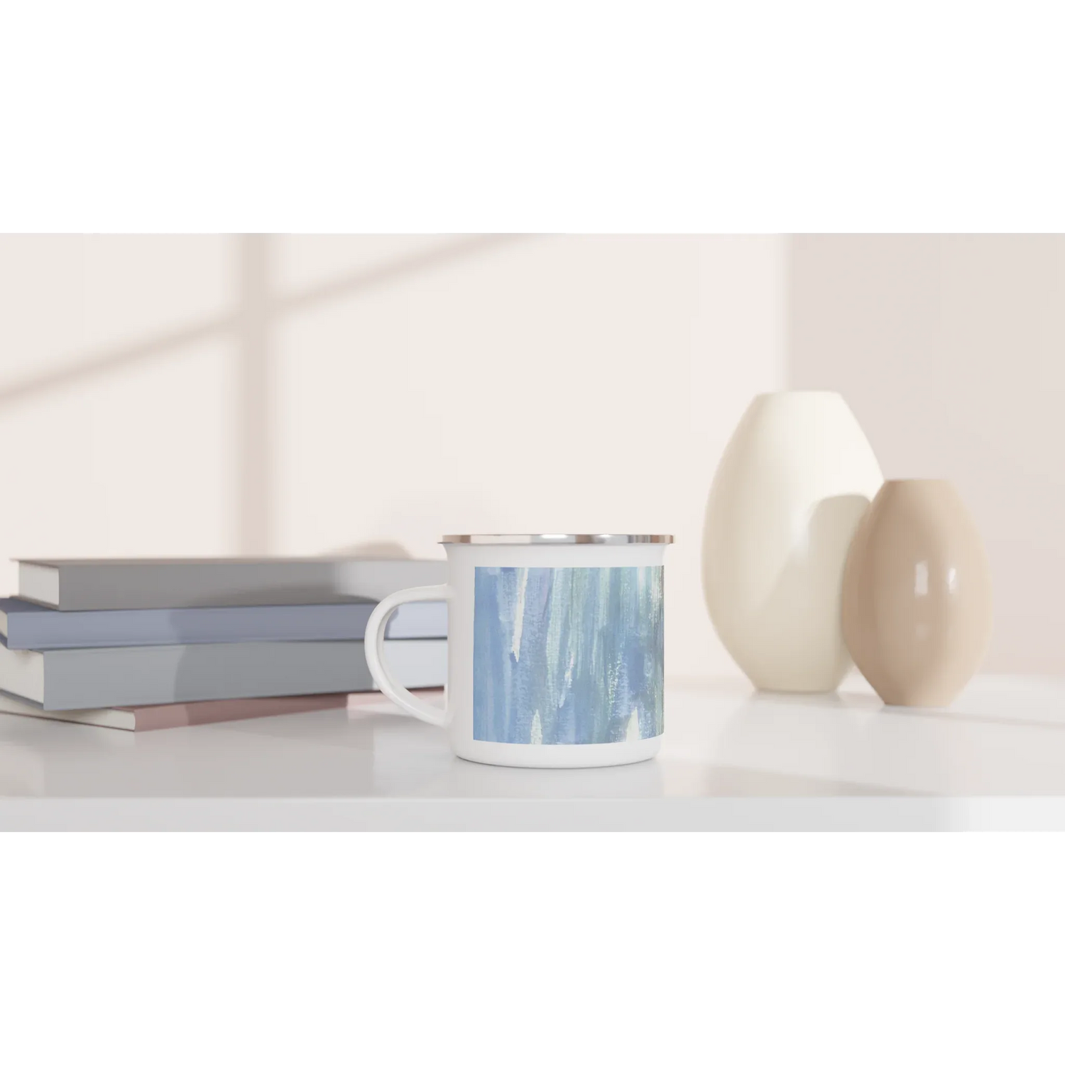 Mug en émail blanc 35 cl Silent Water – Léger, vintage et résistant - Laure Leprince - Artiste Peintre