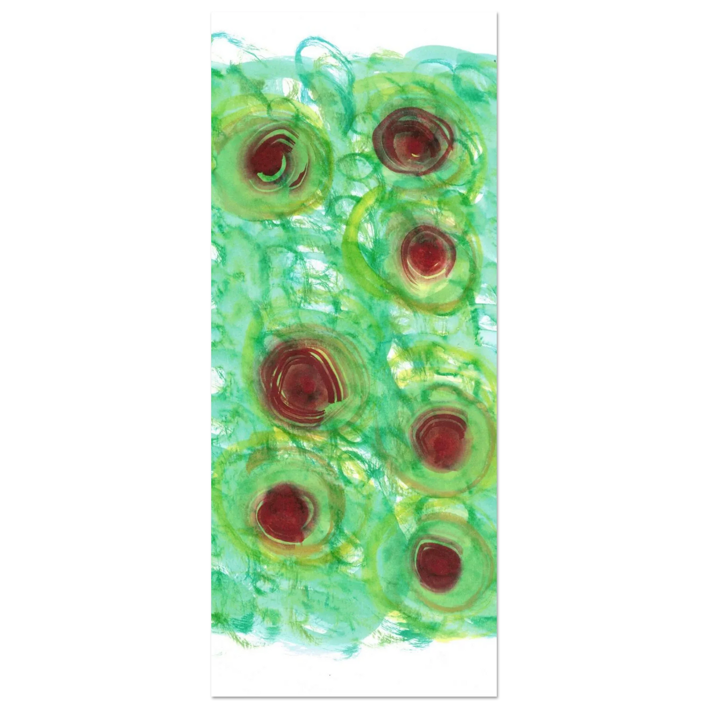 Abstract Floral Bloom Watercolor Poster - Vibrant Green & Red Art Print RDJ3-1 - Laure Leprince - Artiste Peintre