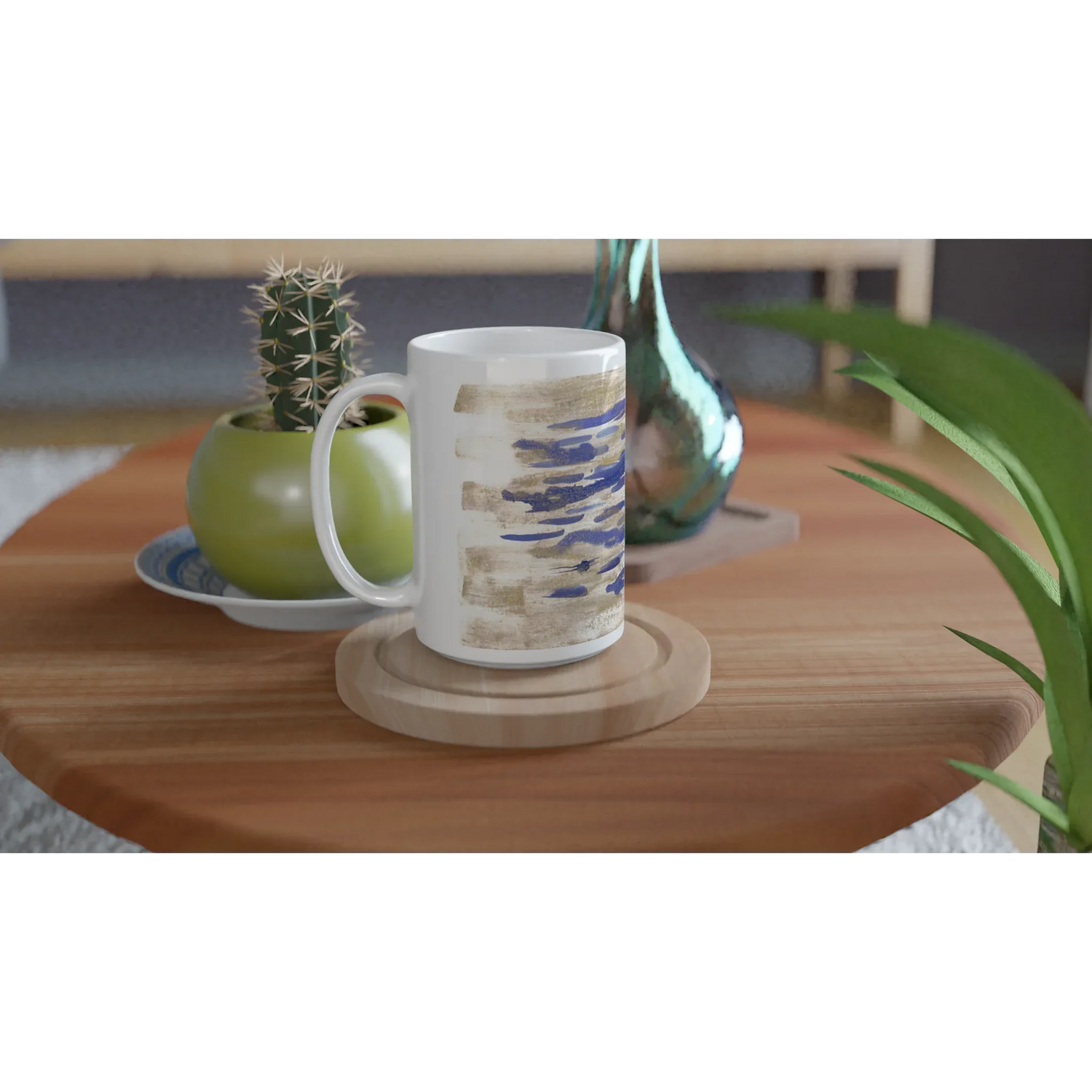 Mug en céramique blanche 44 cl Golden Drip – Grand format, design et qualité durable - Laure Leprince - Artiste Peintre