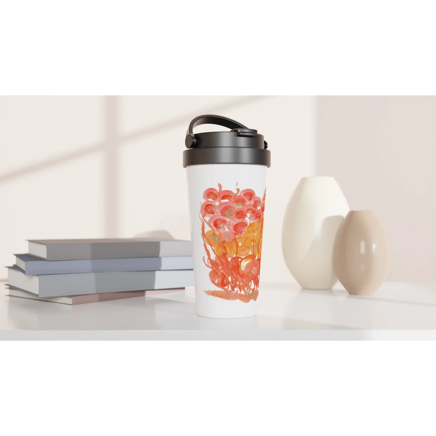 Mug de voyage isotherme 450 ml (15 oz) Sunrice Flora| Étanche, réutilisable et design artistique - Laure Leprince - Artiste Peintre