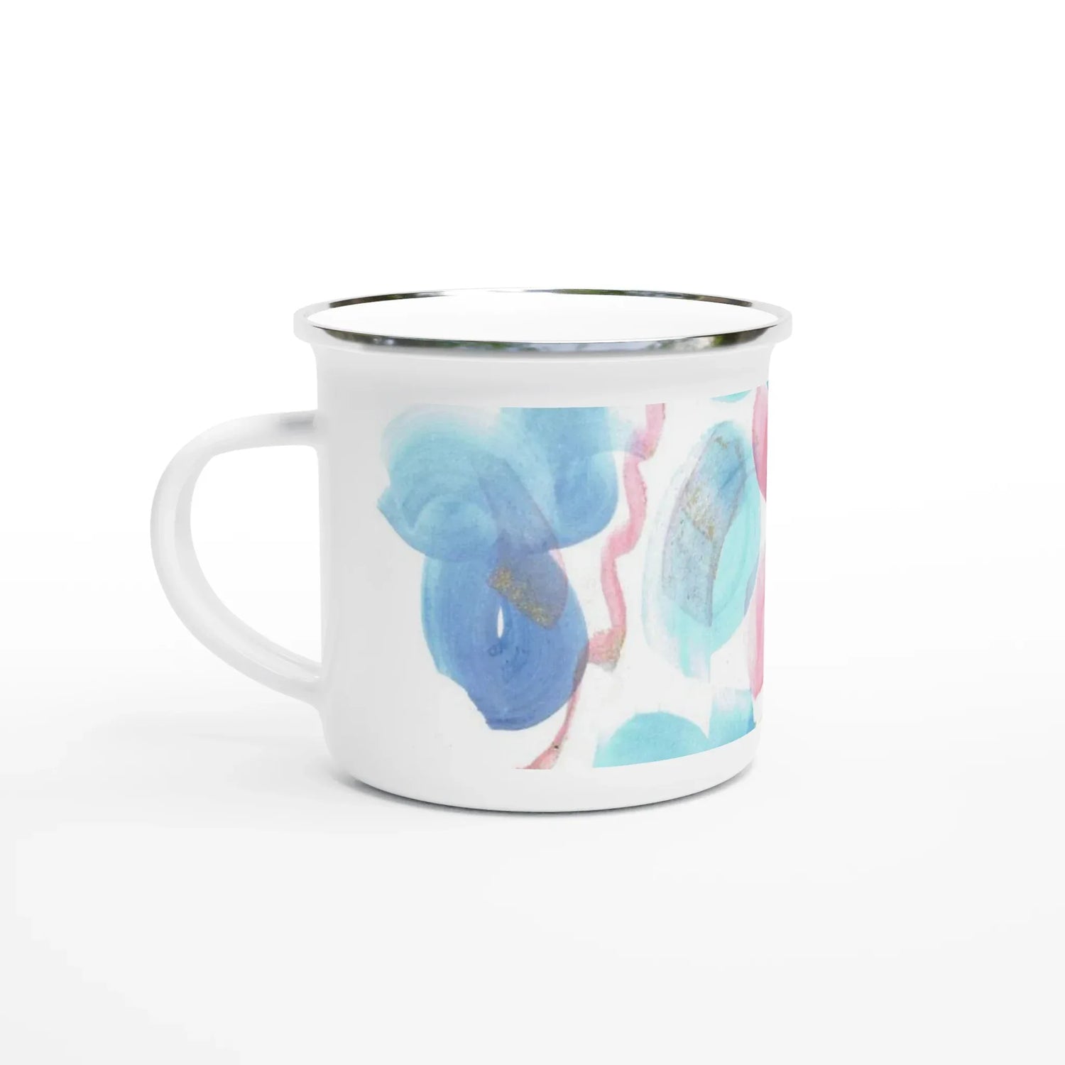 Mug en émail blanc 35 cl Masque – Léger, vintage et résistant - Laure Leprince - Artiste Peintre