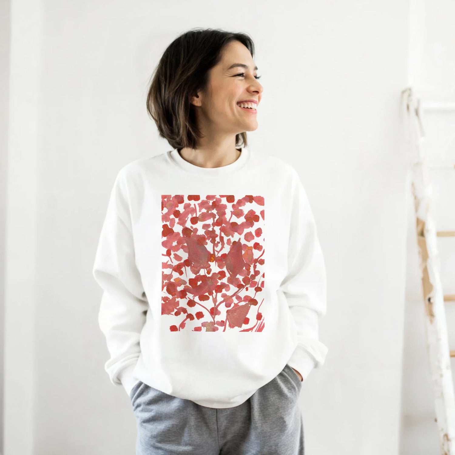 Sweatshirt Unisexe Classique Bois de Rubis – Impression Artistique Multicolore | Premium Cotton Blend - Laure Leprince - Artiste Peintre