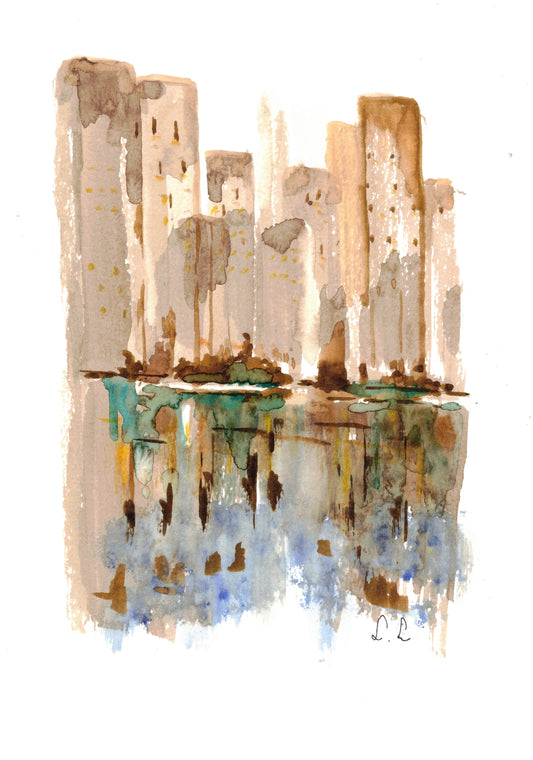 🎨 Reflets urbains – Aquarelle abstraite par Laure Leprince