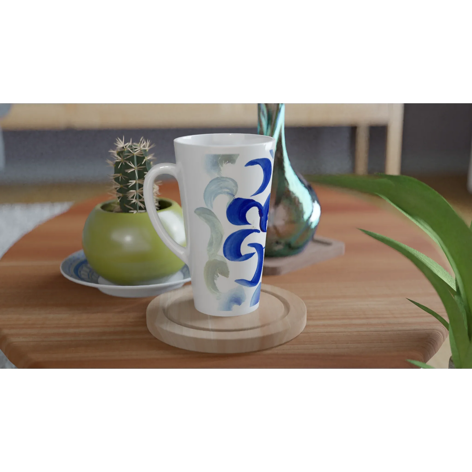 Mug à Latte en Céramique Blanche 500 ml Blue Swirls – Élégant, durable et brillant - Laure Leprince - Artiste Peintre