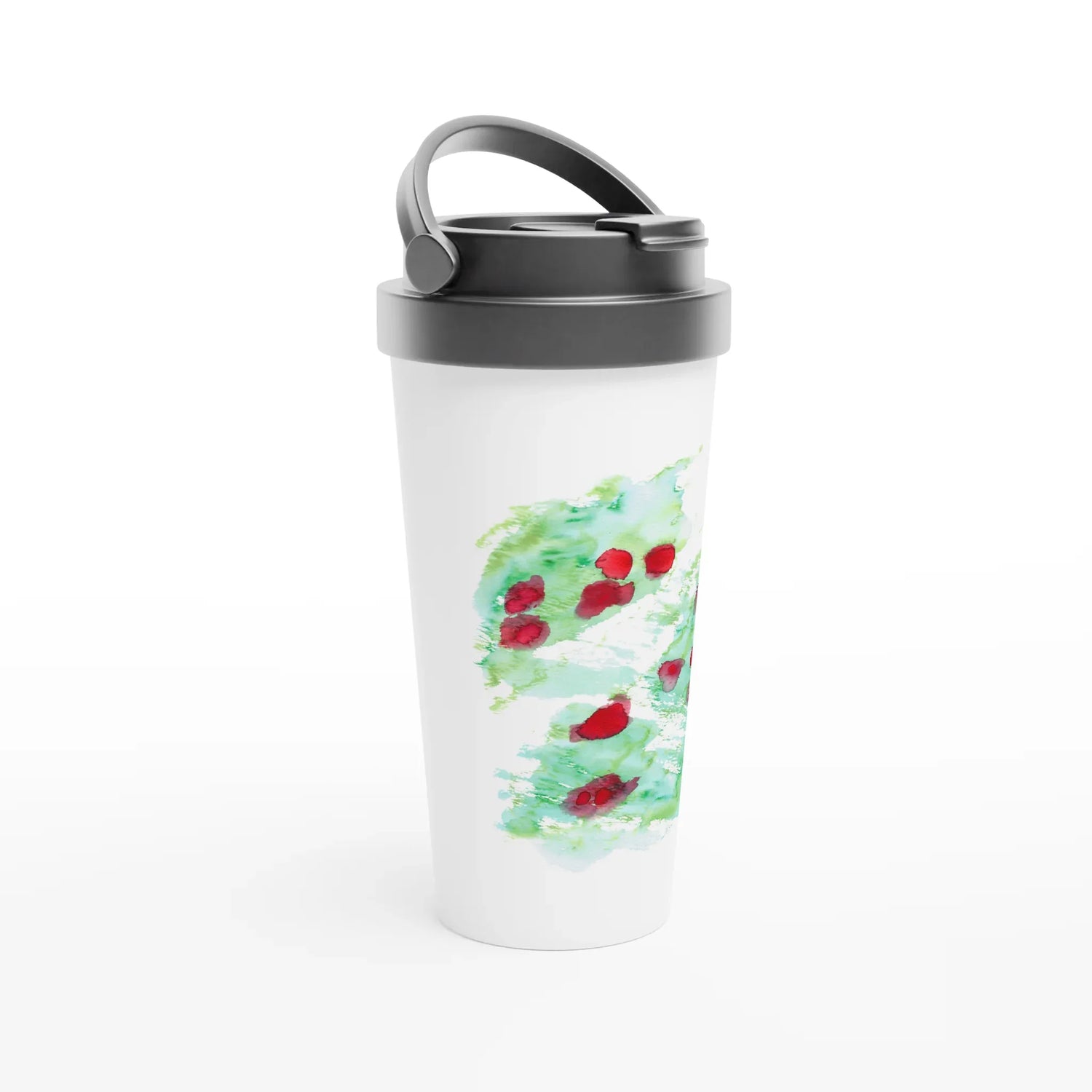 Mug de voyage blanc en acier inoxydable – 44 cl Eclats Rouges | Élégant, pratique et isotherme - Laure Leprince - Artiste Peintre