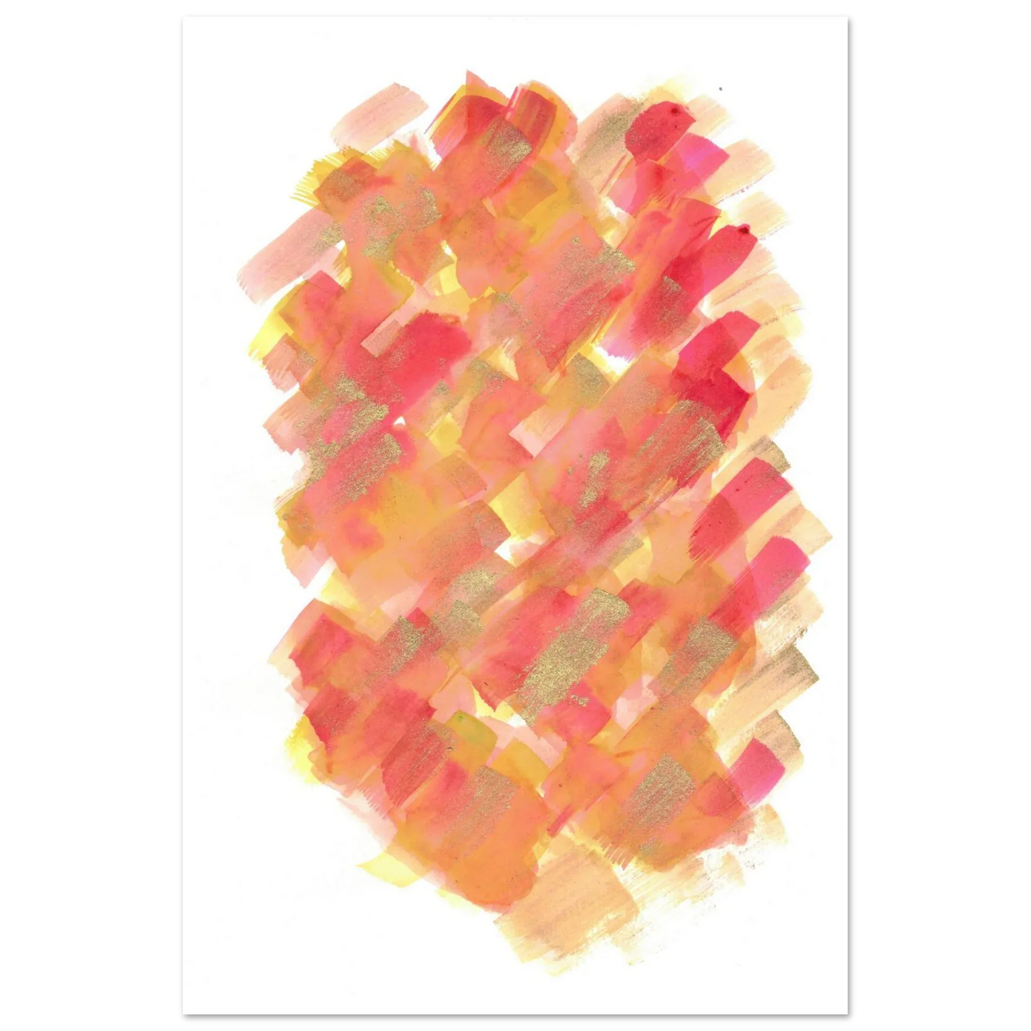 Abstract Golden Sunrise Watercolor Matte Poster - Warm Brushstrokes & Glimmering Accents - Laure Leprince - Artiste Peintre