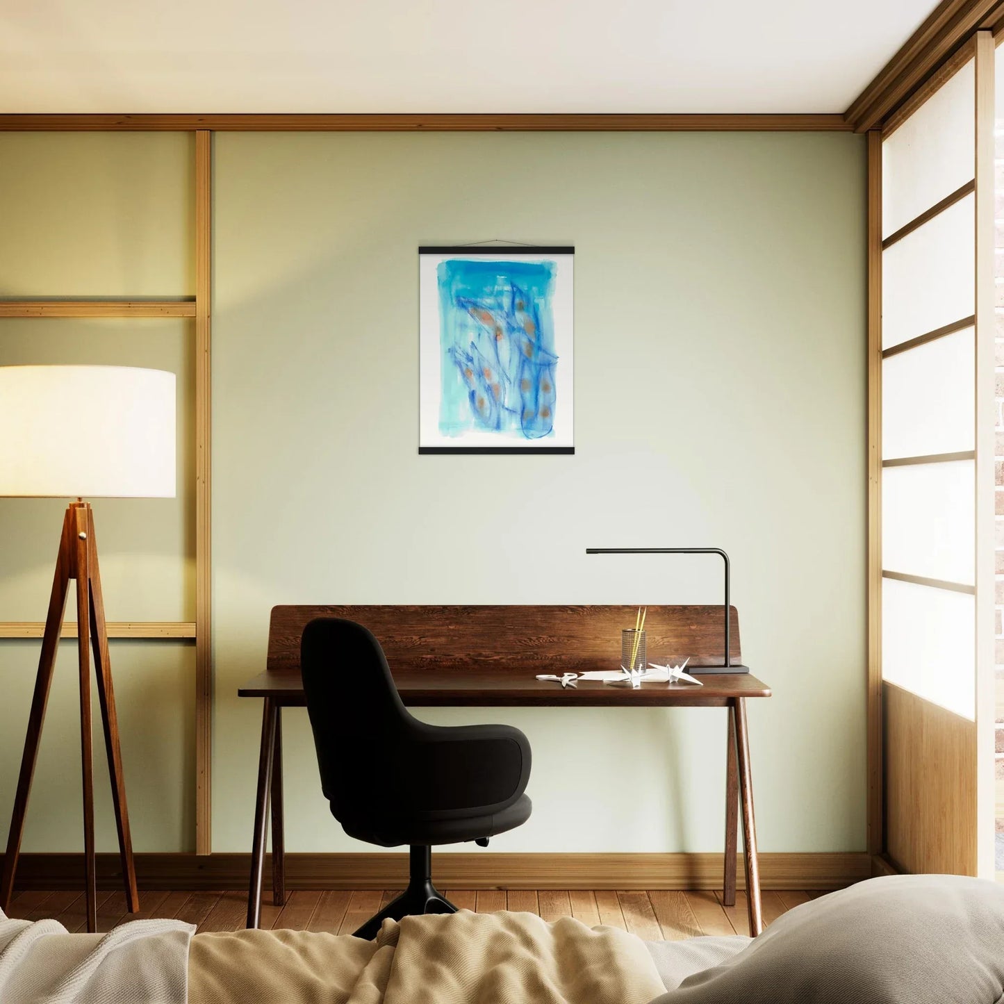 Museum-Quality Matte Paper Poster with Hanger Blue Sprouts - Laure Leprince - Artiste Peintre