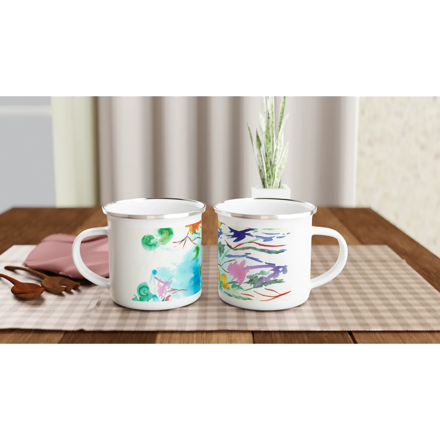 Mug en émail blanc 35 cl Jardin Lumineux – Léger, vintage et résistant - Laure Leprince - Artiste Peintre