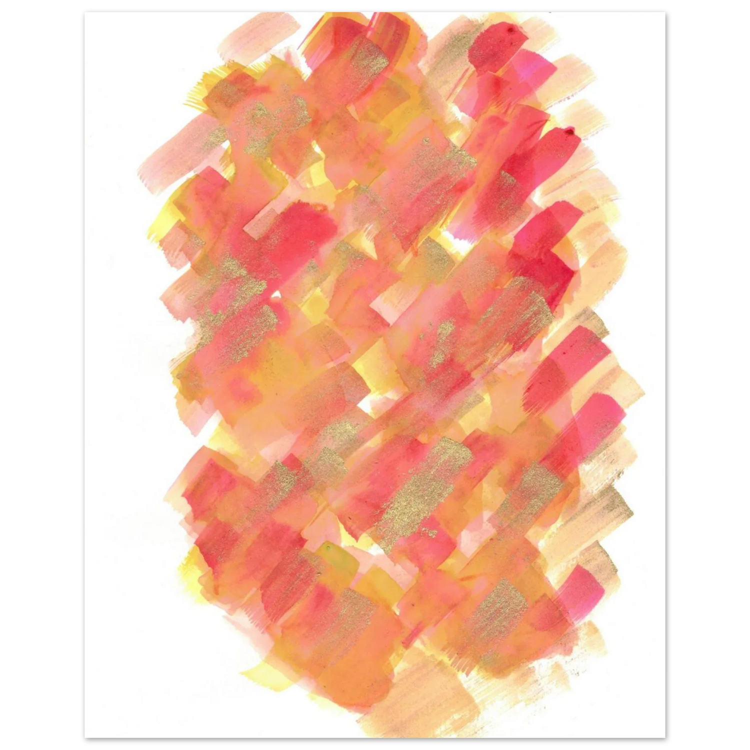Abstract Golden Sunrise Watercolor Matte Poster - Warm Brushstrokes & Glimmering Accents - Laure Leprince - Artiste Peintre
