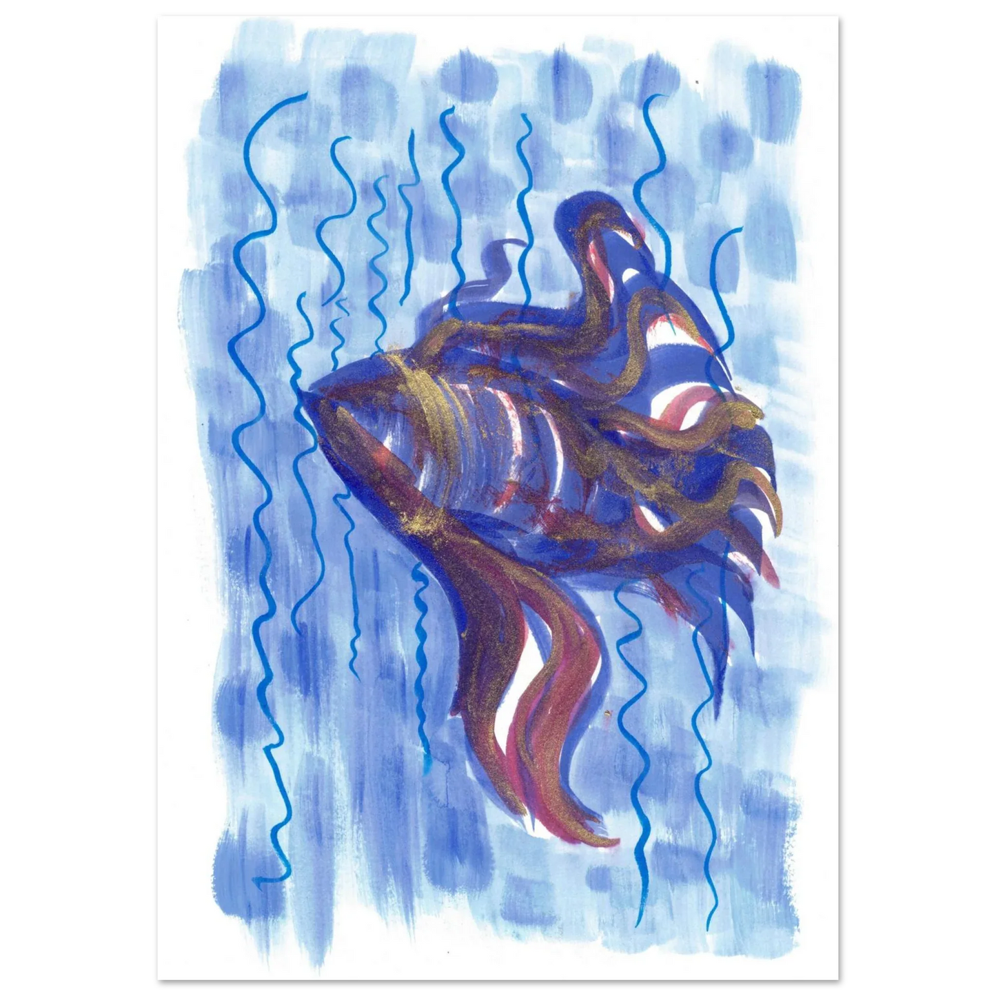 Affiche Abstract Ocean Depths Bleu Or - Poster Art Mural Premium Laure Leprince - Laure Leprince - Artiste Peintre