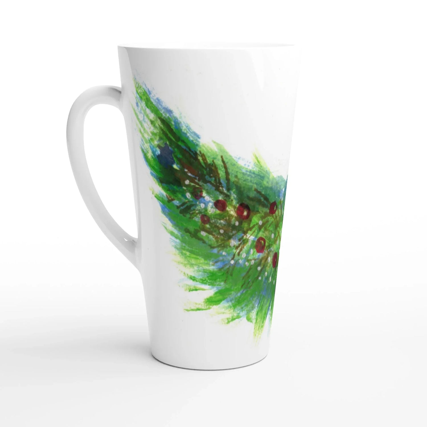 Mug à Latte en Céramique Blanche 500 ml Guirlande verte – Élégant, durable et brillant - Laure Leprince - Artiste Peintre