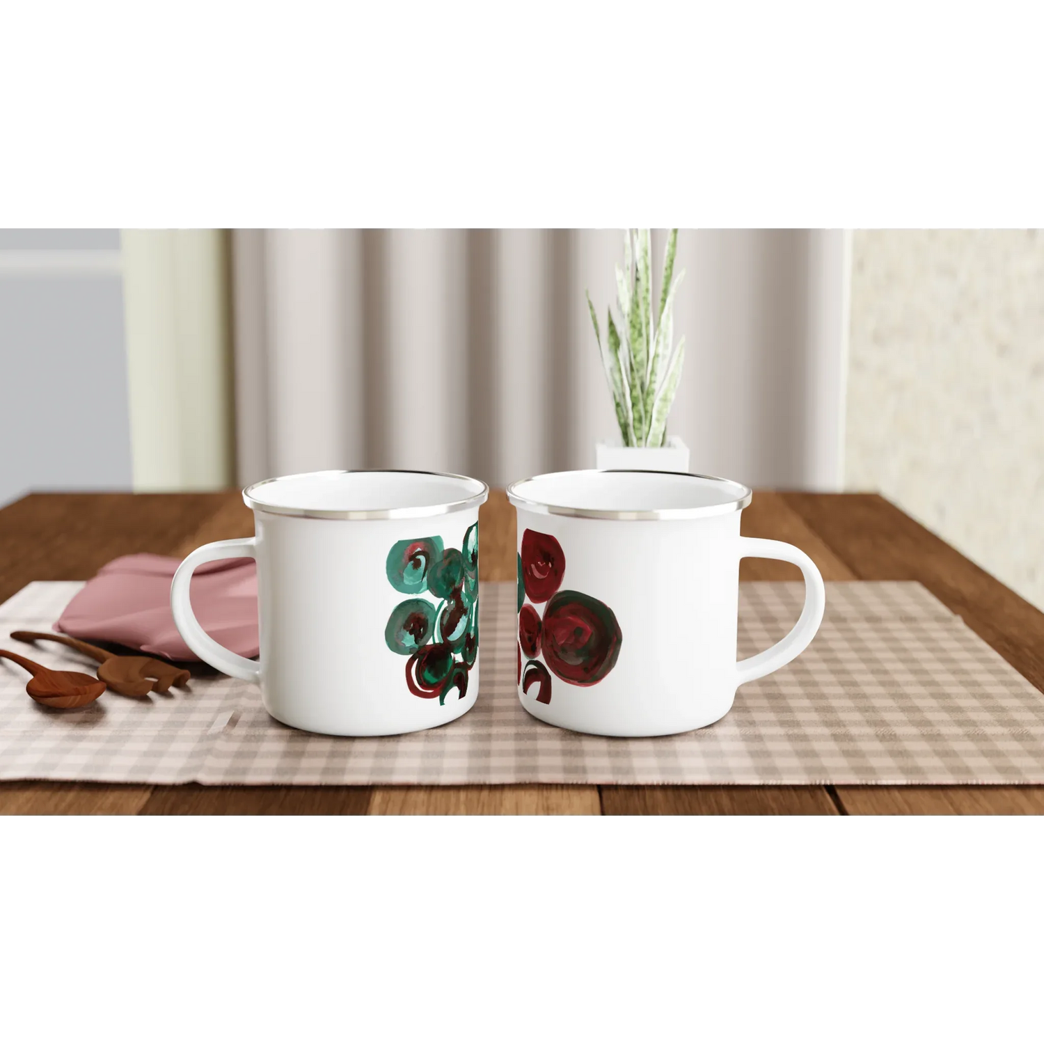 Mug en émail blanc 35 cl Resonance Emeraude– Léger, vintage et résistant - Laure Leprince - Artiste Peintre