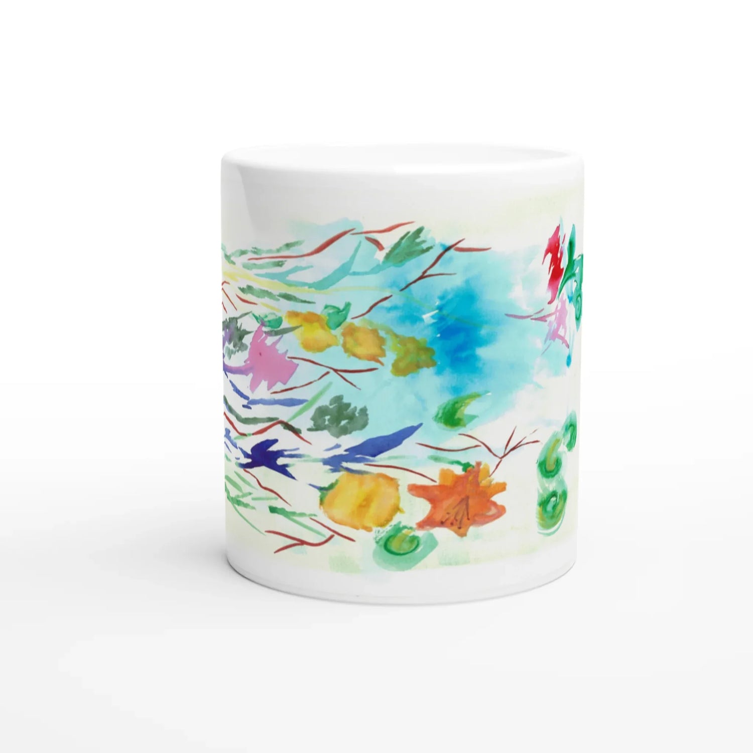 Mug en céramique blanche 325 ml Jardin Lumineux – Élégance, sécurité et durabilité - Laure Leprince - Artiste Peintre