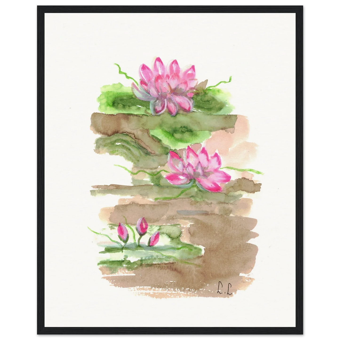 Affiche Encadrée Museum-Quality Matte Paper Wooden Framed Terrasses de lotus - Laure Leprince - Artiste Peintre