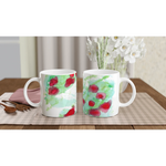 Mug en céramique blanche 325 ml Eclats rouges – Élégance, sécurité et durabilité - Laure Leprince - Artiste Peintre