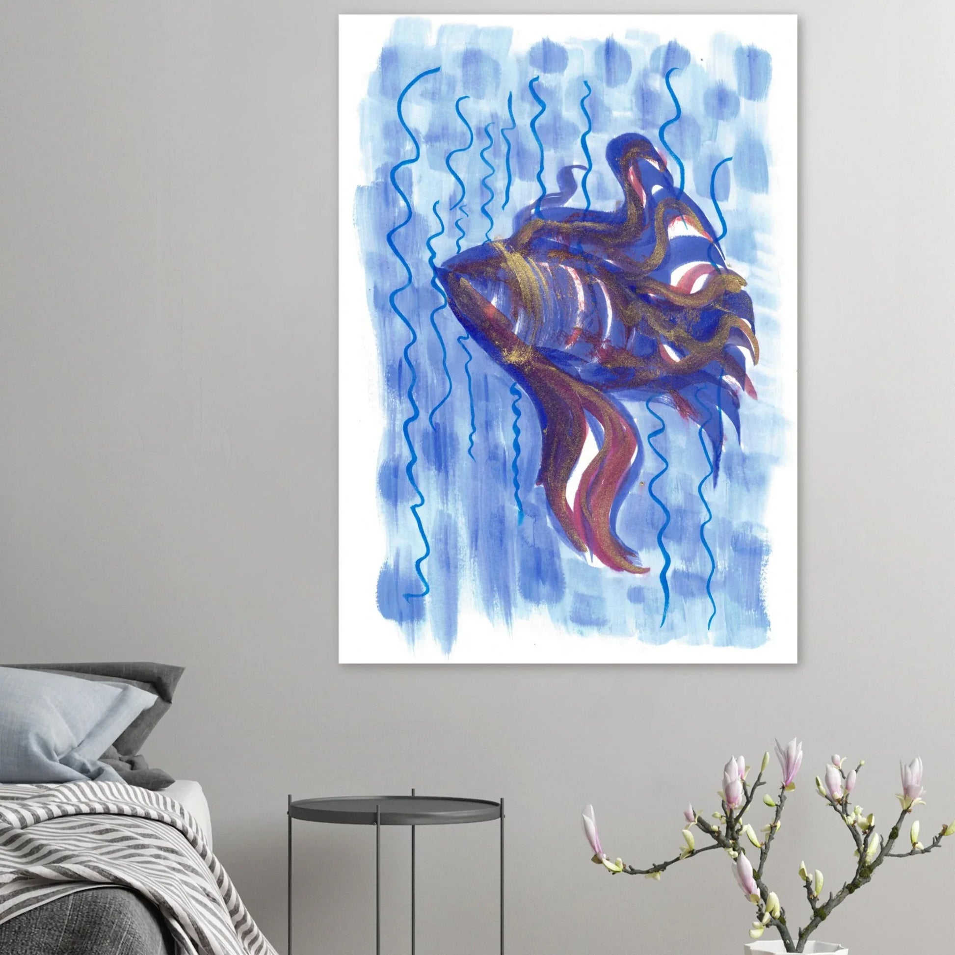 Affiche Abstract Ocean Depths Bleu Or - Poster Art Mural Premium Laure Leprince - Laure Leprince - Artiste Peintre
