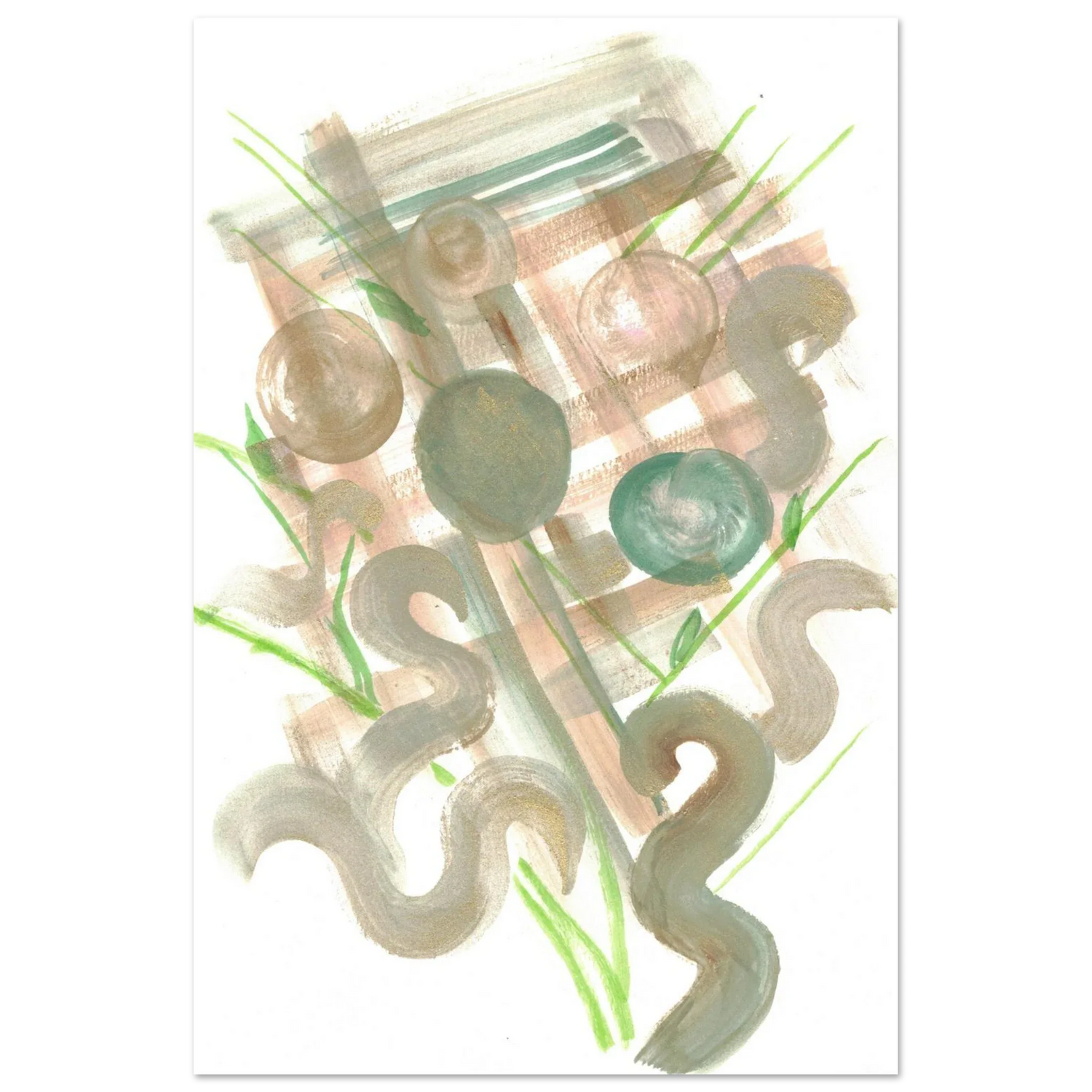 Abstract Earth Tones & Green Strokes Art Print – Premium Matte Paper Poster RDJ3-1 - Laure Leprince - Artiste Peintre