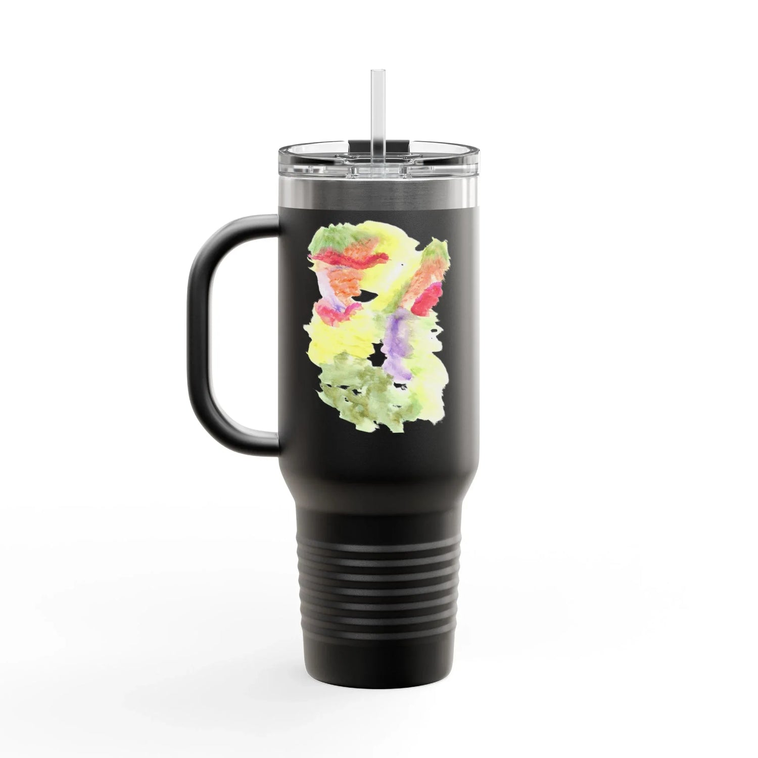 40oz Insulated Travel Mug – Eclosion Chromatique Watercolor Design - Laure Leprince - Artiste Peintre