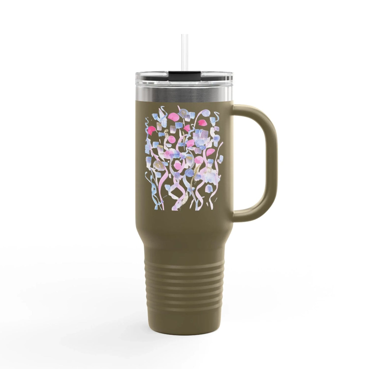 40oz Insulated Travel Mug – Petal Drift Watercolor Design - Laure Leprince - Artiste Peintre