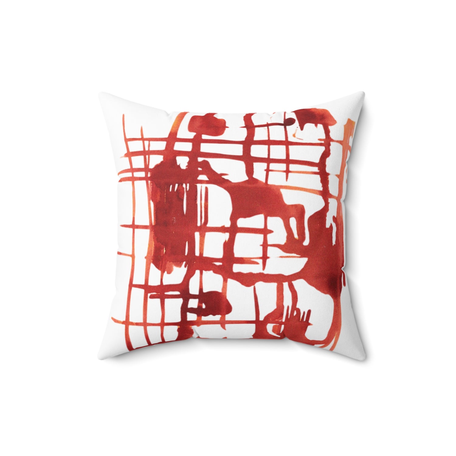Square Throw Pillow Solar Frame — Minimal Red Brushstroke Accent