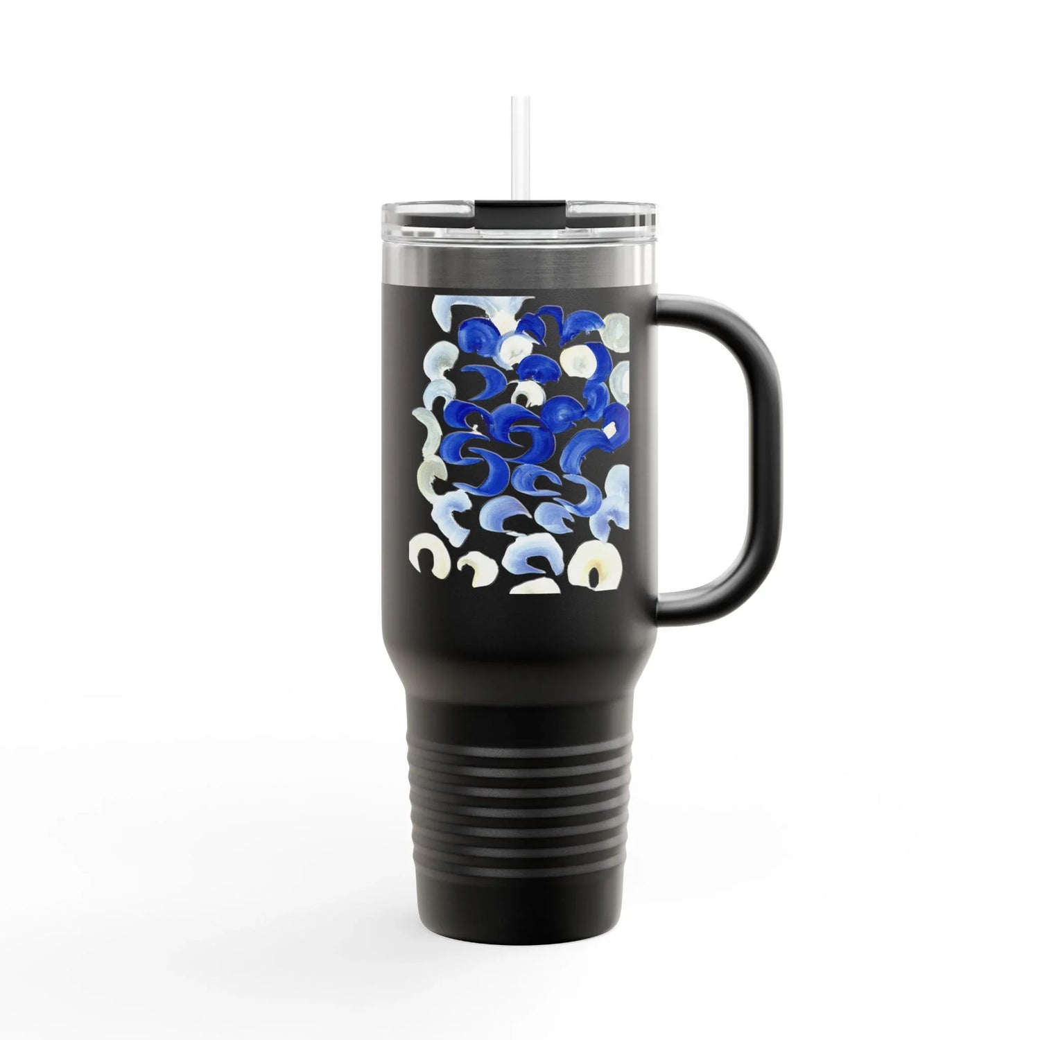 40oz Insulated Travel Mug – Blue Swirls Watercolor Design - Laure Leprince - Artiste Peintre