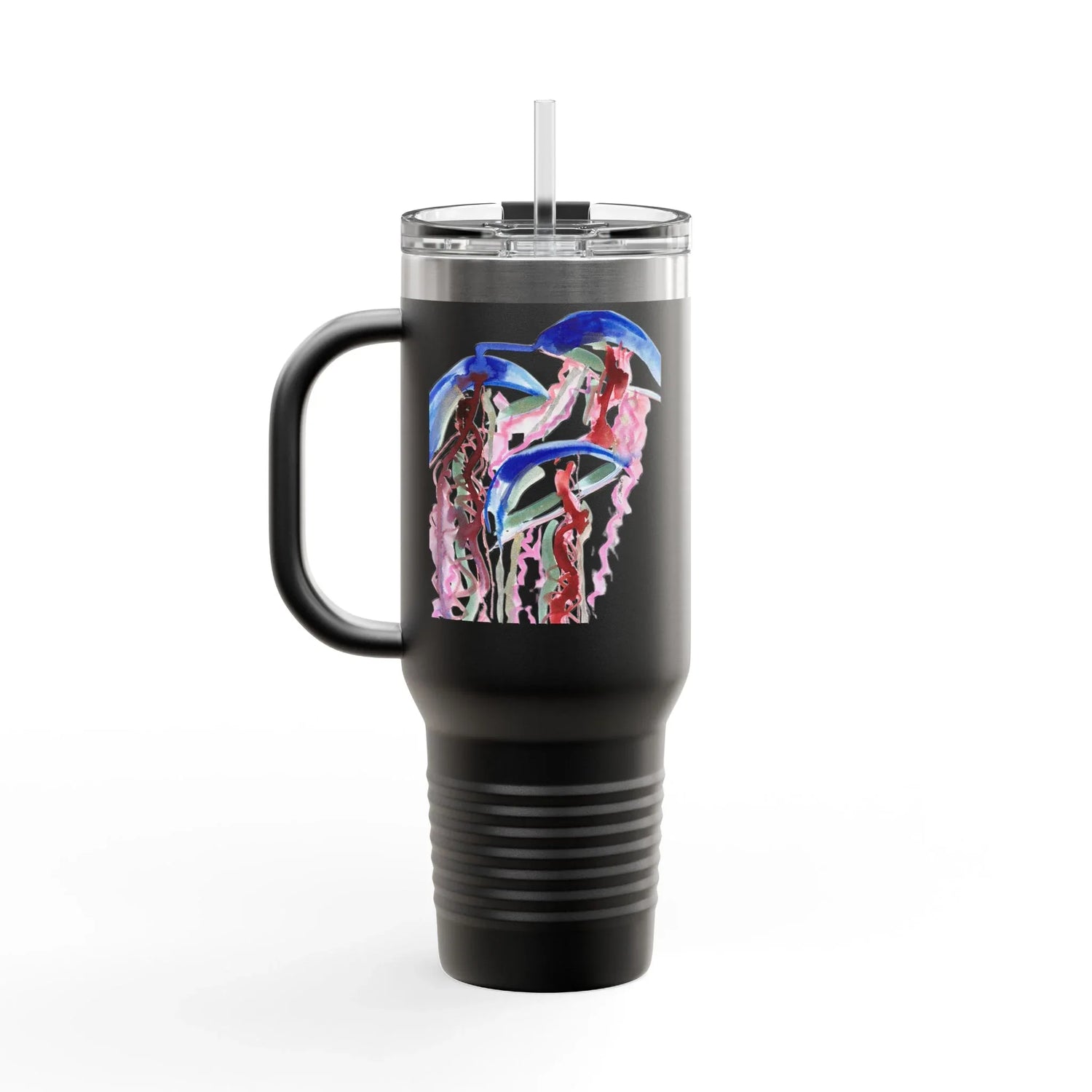 40oz Insulated Travel Mug – Coral Dance Watercolor Design - Laure Leprince - Artiste Peintre