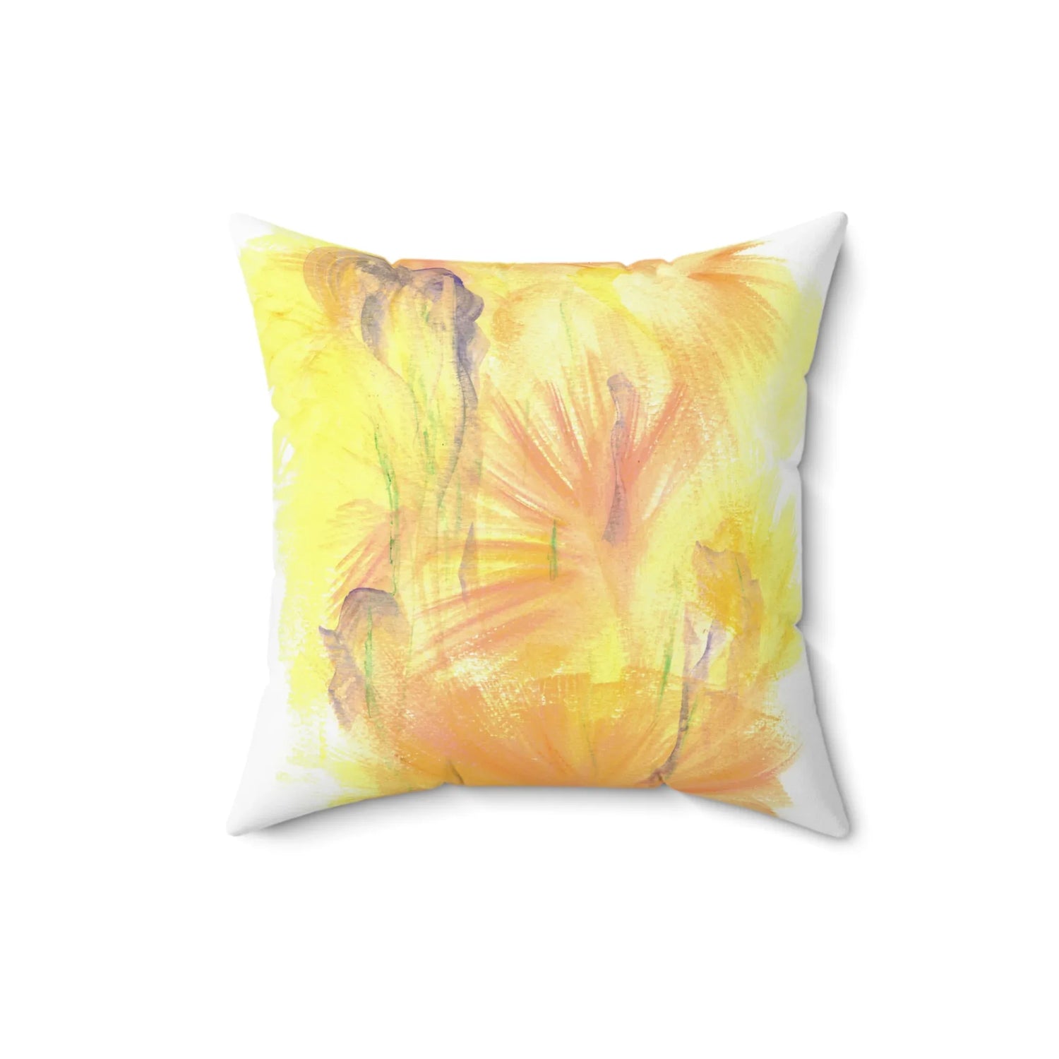Square Throw Pillow Sun Whisper — Minimal Brushstroke Accent - Laure Leprince - Artiste Peintre