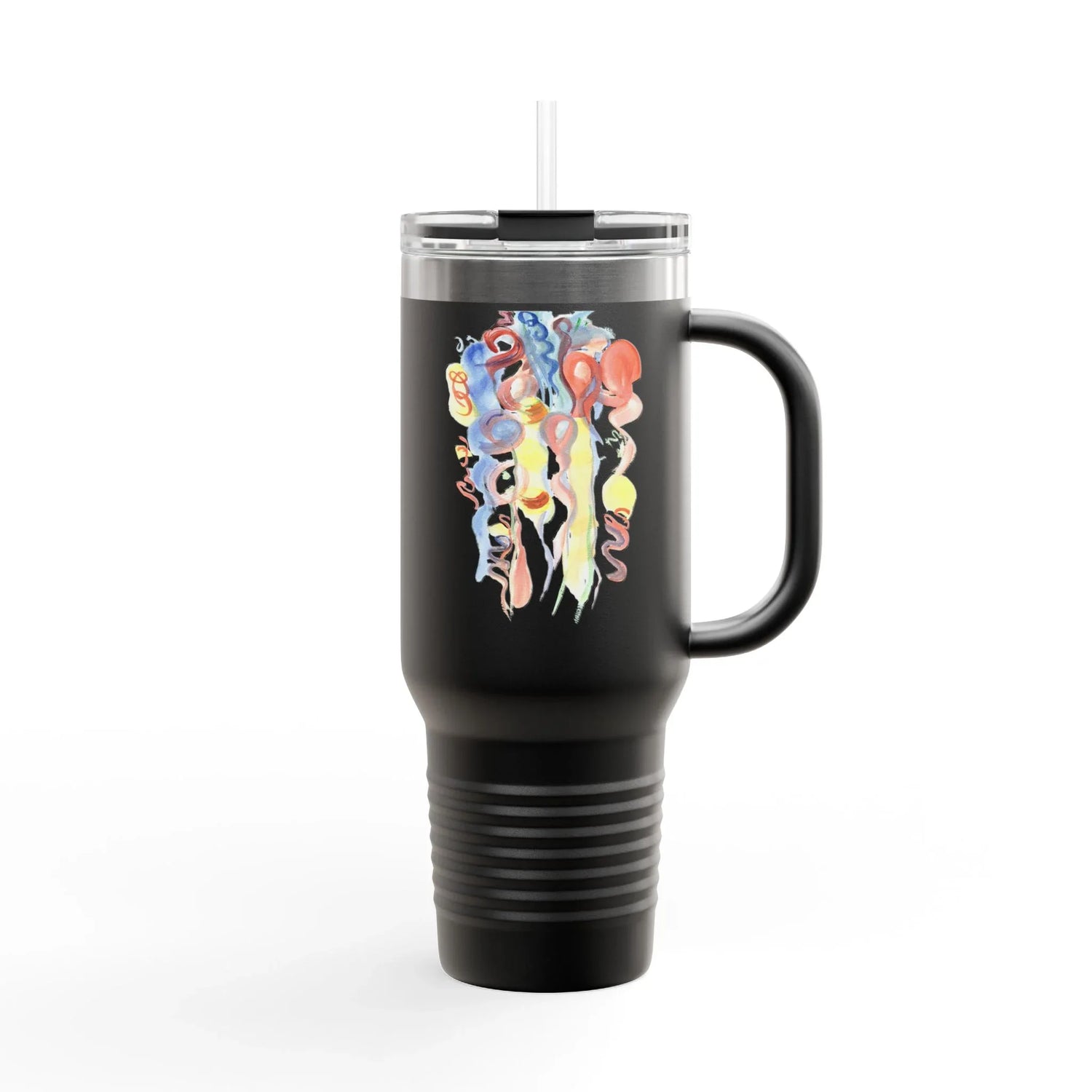 40oz Insulated Travel Mug – Les Serpentins Watercolor Design - Laure Leprince - Artiste Peintre