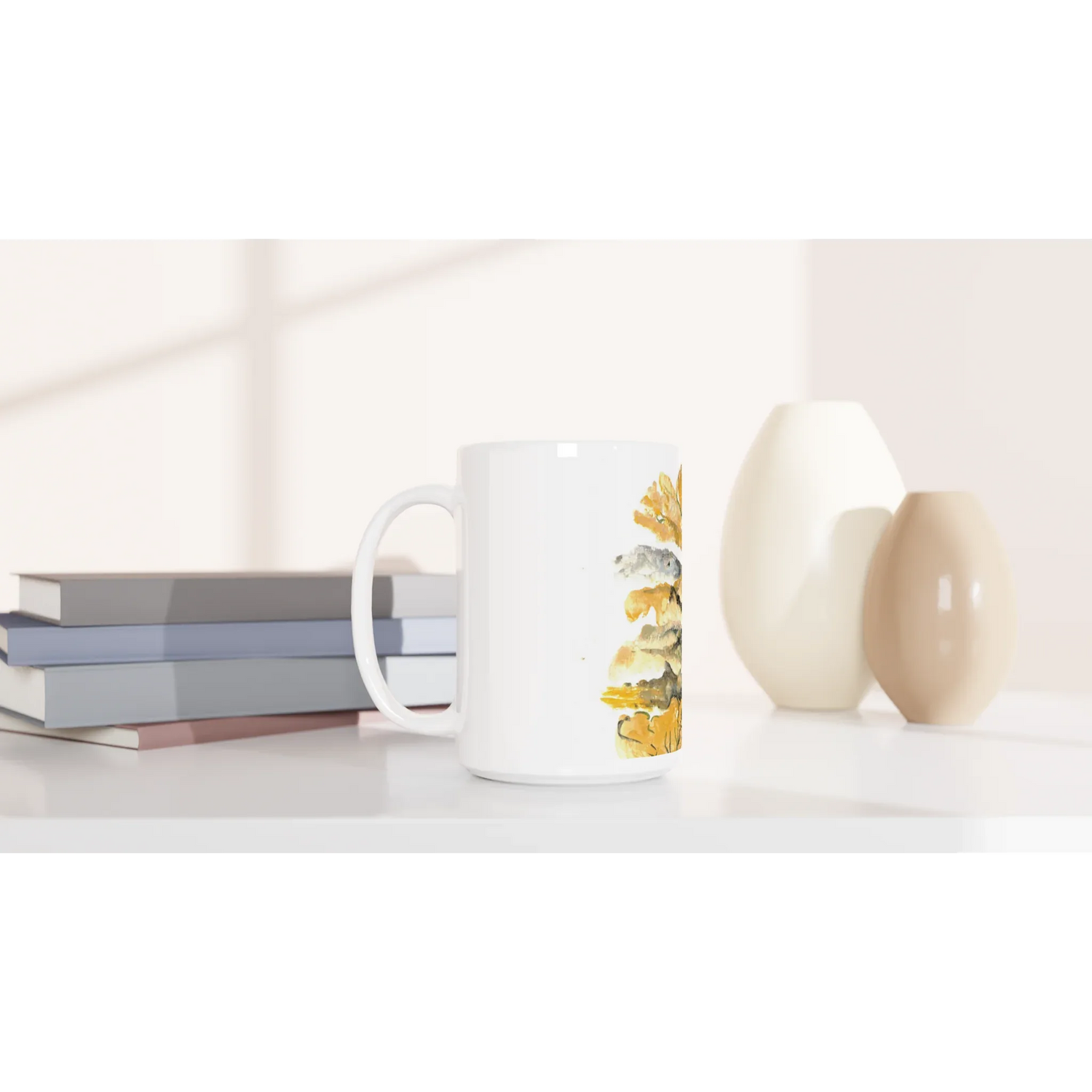Mug en céramique blanche 44 cl Colline d'or– Grand format, design et qualité durable - Laure Leprince - Artiste Peintre