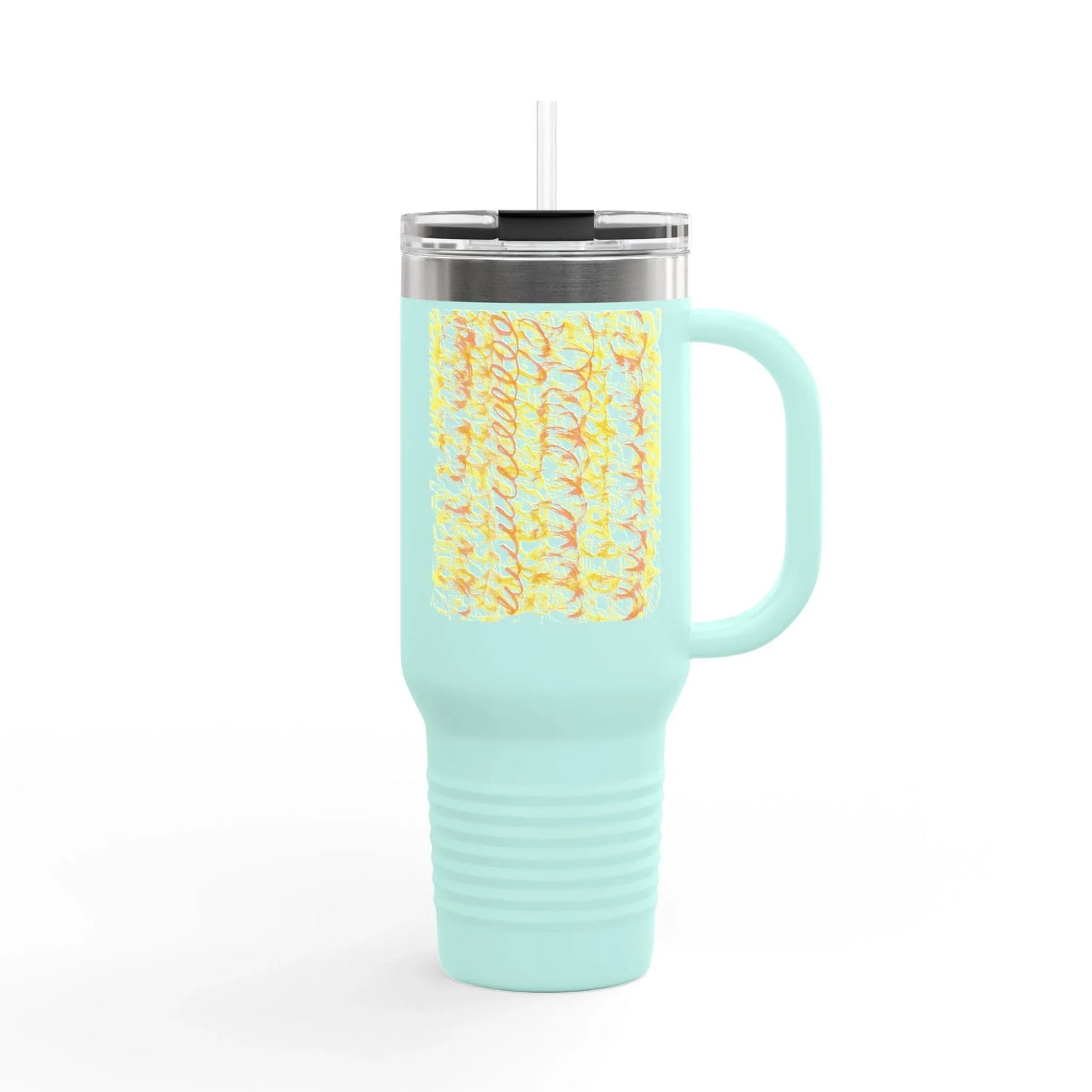 40oz Insulated Travel Mug – Yellow Waves Watercolor Design - Laure Leprince - Artiste Peintre