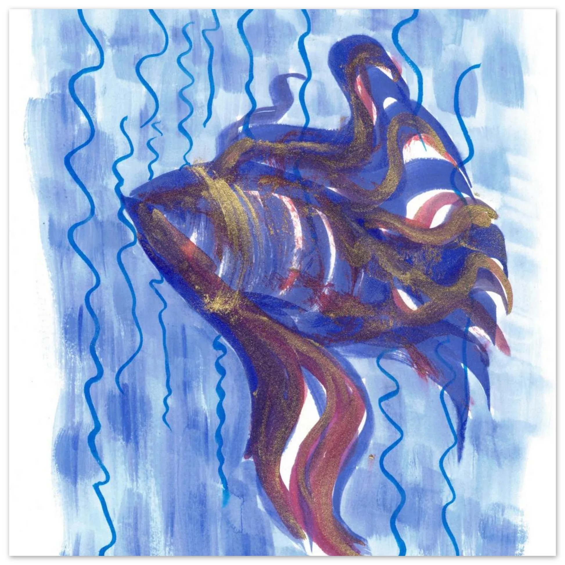 Affiche Abstract Ocean Depths Bleu Or - Poster Art Mural Premium Laure Leprince - Laure Leprince - Artiste Peintre