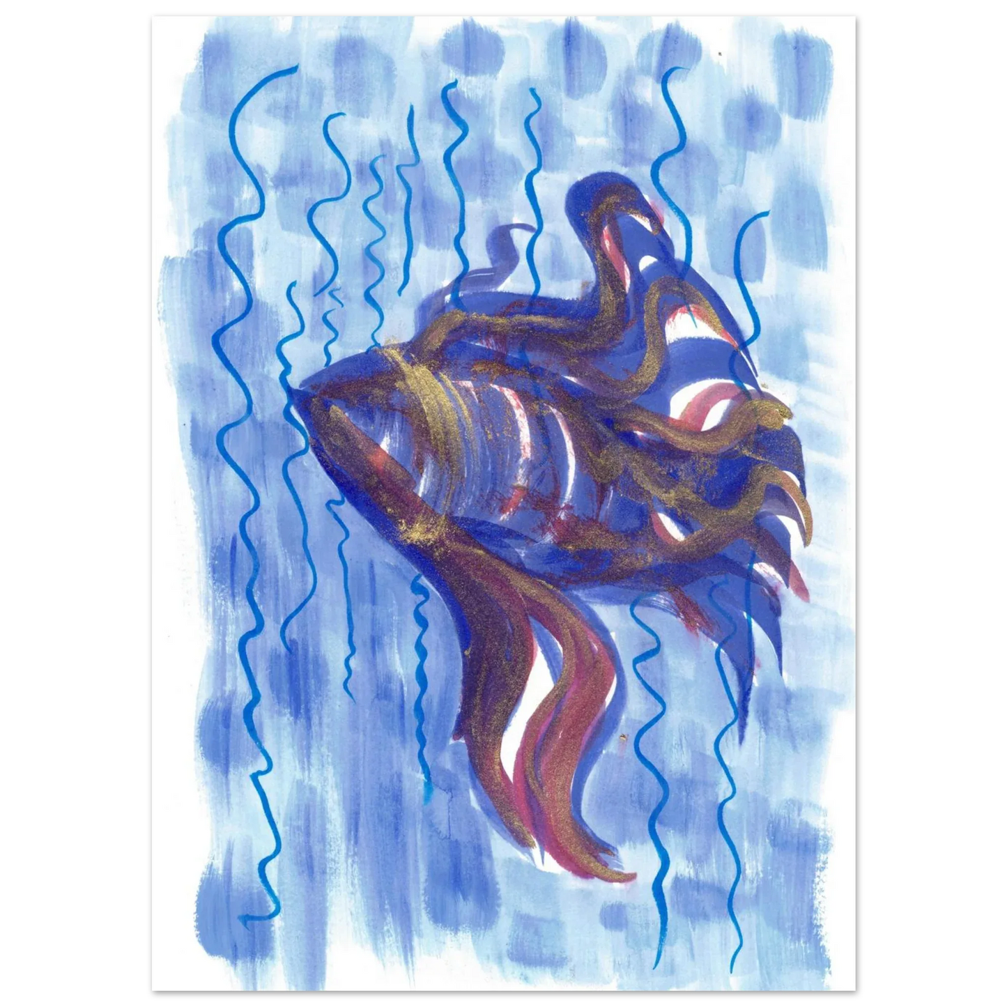Affiche Abstract Ocean Depths Bleu Or - Poster Art Mural Premium Laure Leprince - Laure Leprince - Artiste Peintre