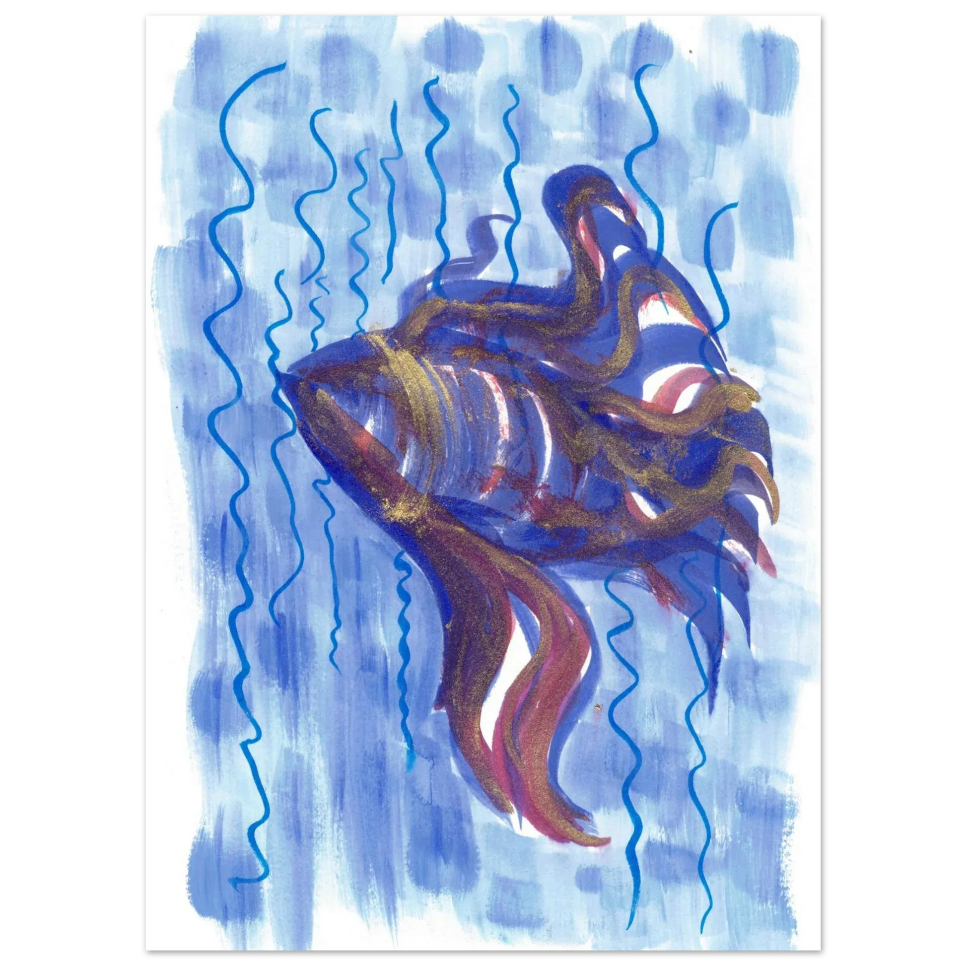 Affiche Abstract Ocean Depths Bleu Or - Poster Art Mural Premium Laure Leprince - Laure Leprince - Artiste Peintre