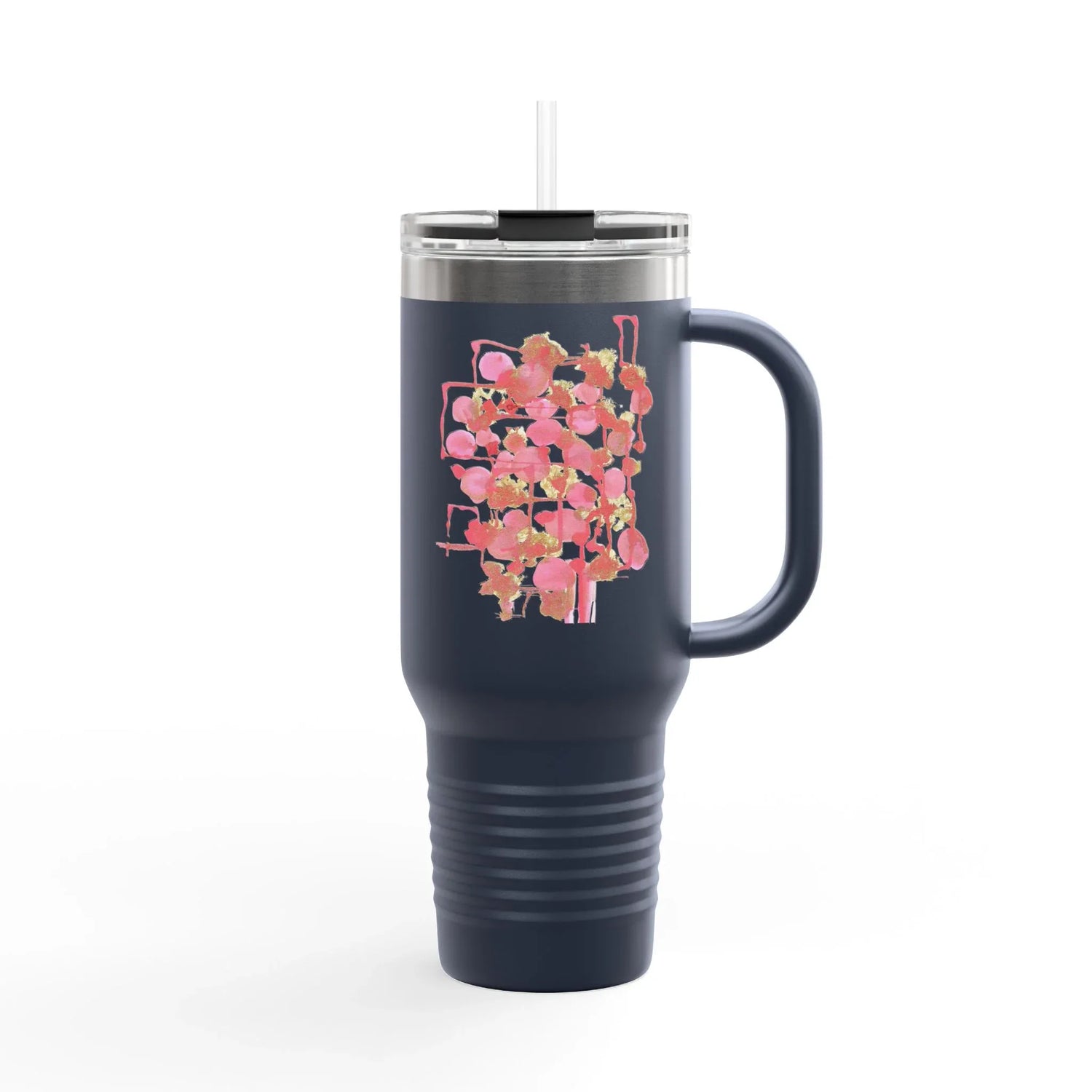 40oz Insulated Travel Mug – Reseau Framboise Watercolor Design - Laure Leprince - Artiste Peintre