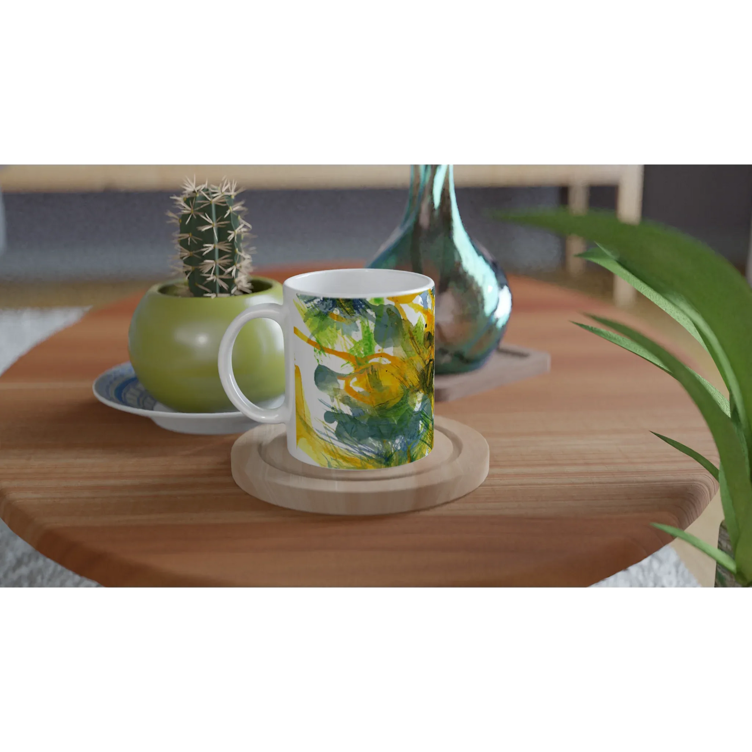 Mug en céramique blanche 325 ml Tempête Solaire – Élégance, sécurité et durabilité - Laure Leprince - Artiste Peintre