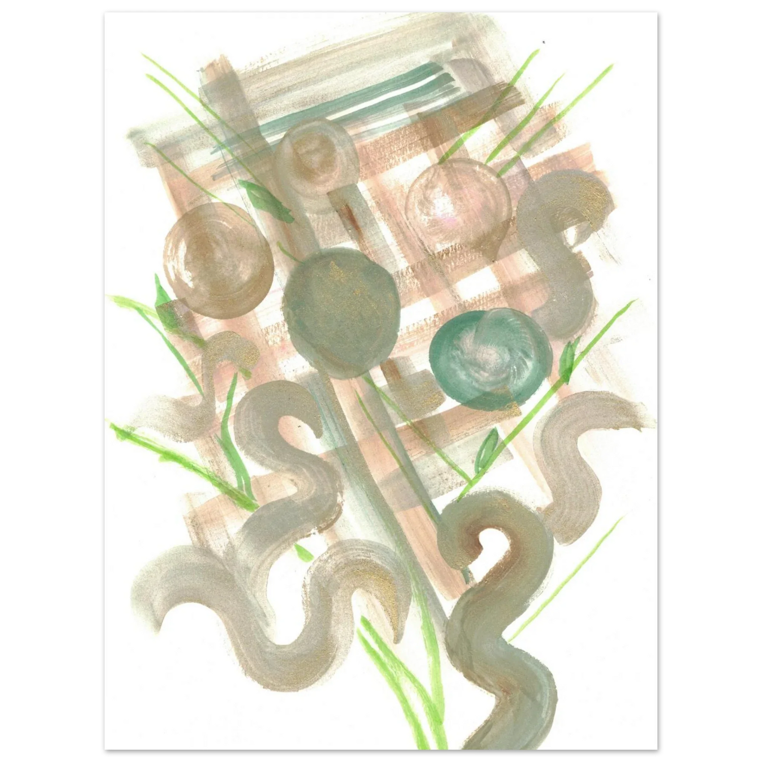 Abstract Earth Tones & Green Strokes Art Print – Premium Matte Paper Poster RDJ3-1 - Laure Leprince - Artiste Peintre