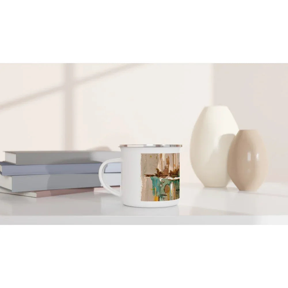 Mug en émail blanc 35 cl City – Léger, vintage et résistant - Laure Leprince - Artiste Peintre