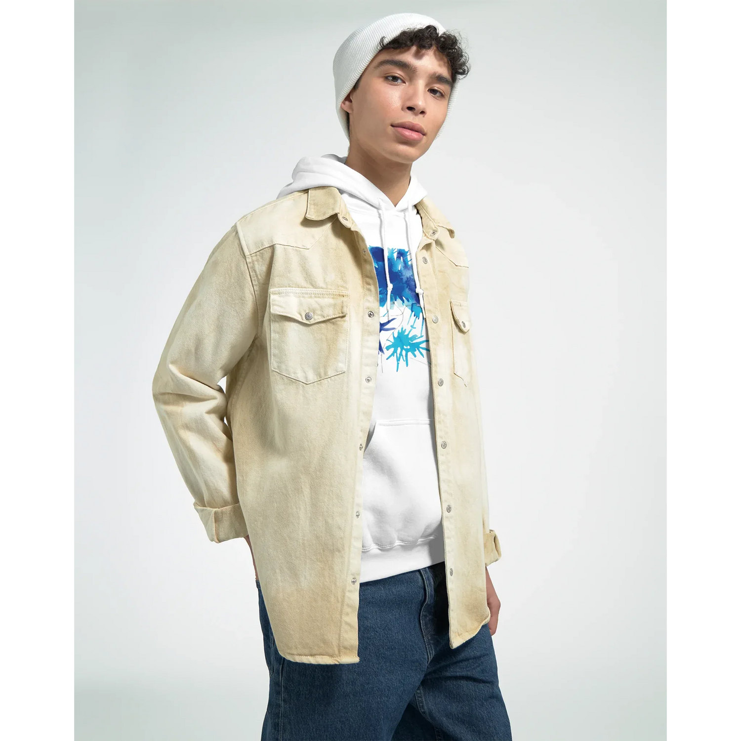 Sweat à capuche unisexe artistique Bleuets| Gildan® 18500 White - Laure Leprince - Artiste Peintre