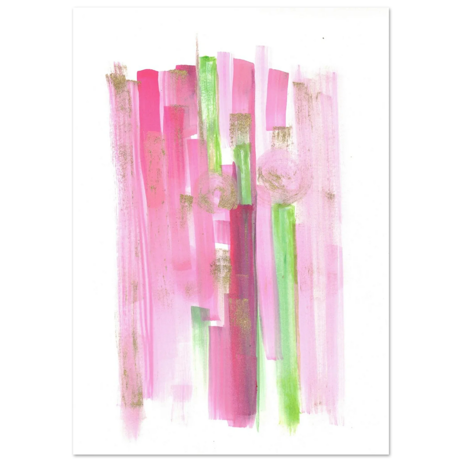 Abstract Pink & Green Watercolor Poster with Gold Flecks – Premium Matte Paper Print - Laure Leprince - Artiste Peintre