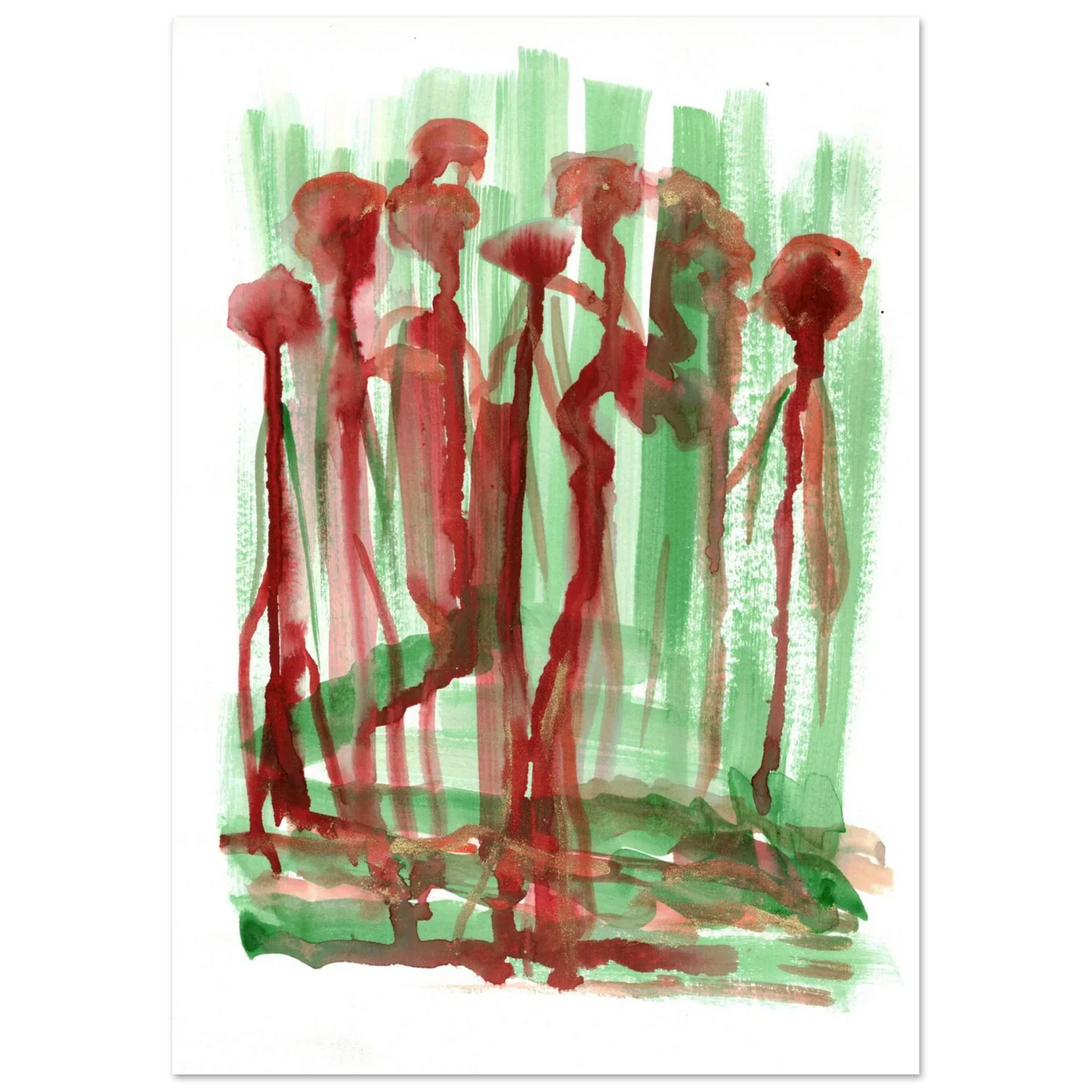 Abstract Floral Garden Premium Matte Poster - Vibrant Red & Green Watercolor Art (RDJ3-1) - Laure Leprince - Artiste Peintre