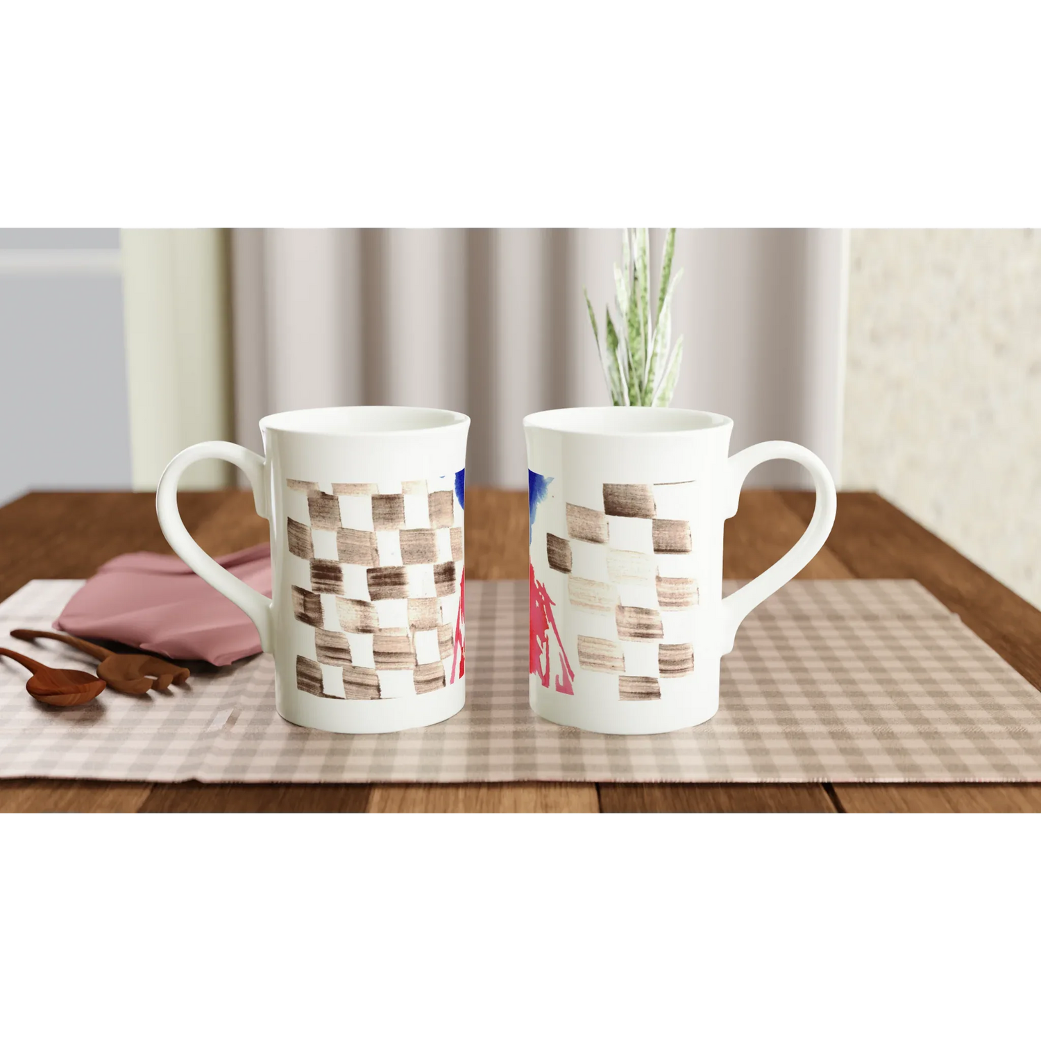 Mug en porcelaine fine blanche 30 cl damier – Élégance et finesse intemporelle - Laure Leprince - Artiste Peintre