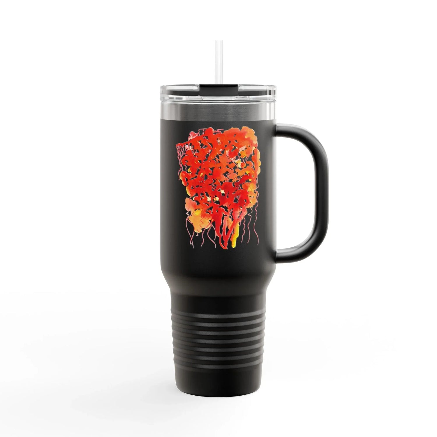 40oz Insulated Travel Mug – Eclats Corail Watercolor Design - Laure Leprince - Artiste Peintre