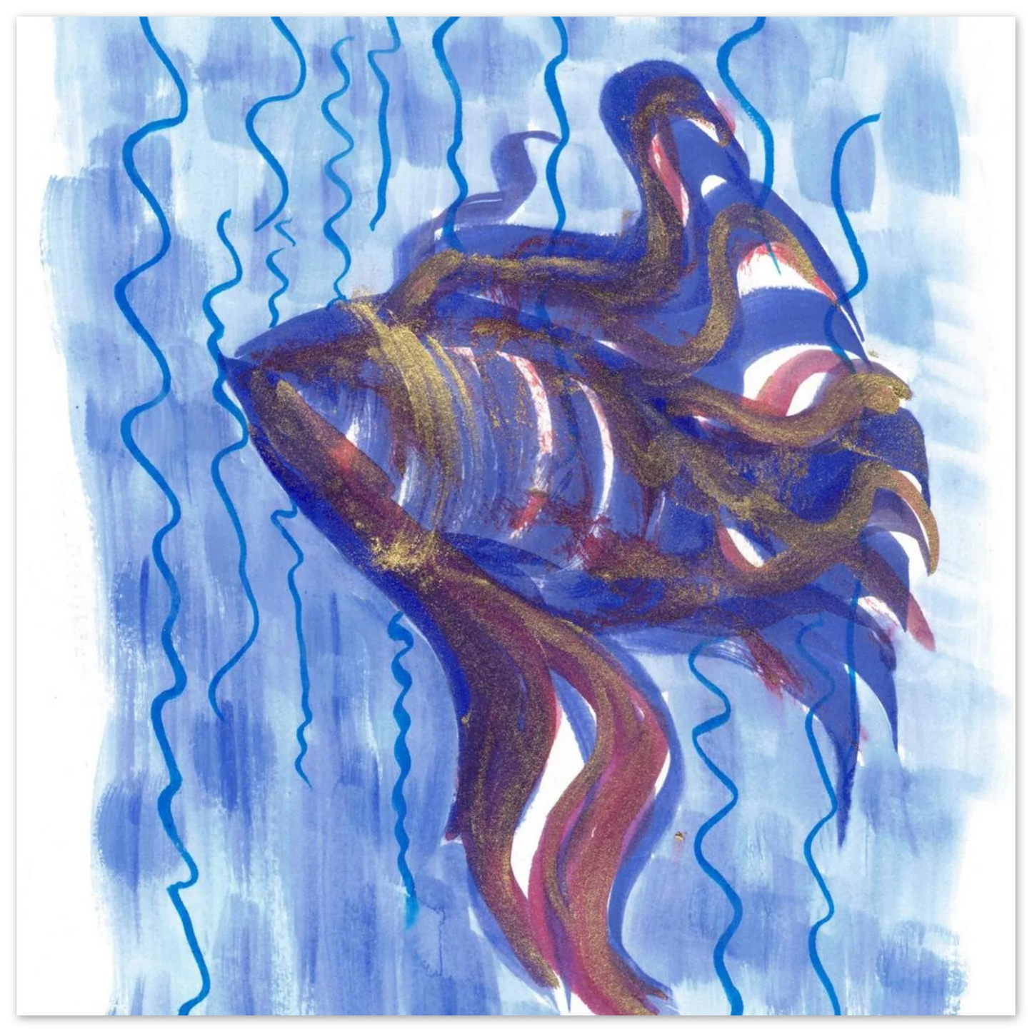 Affiche Abstract Ocean Depths Bleu Or - Poster Art Mural Premium Laure Leprince - Laure Leprince - Artiste Peintre
