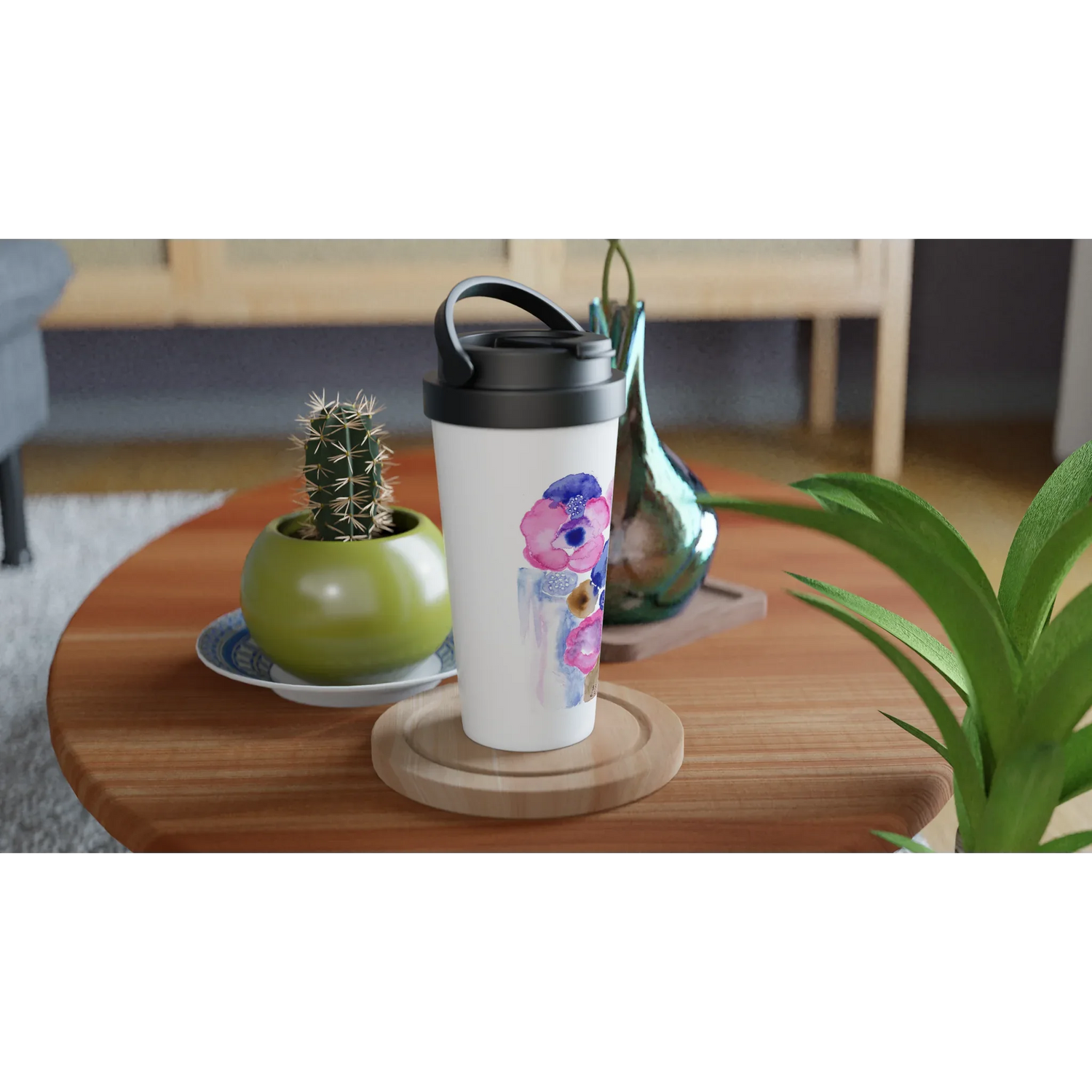 Mug de voyage blanc en acier inoxydable boreales – 44 cl boreales | Élégant, pratique et isotherme - Laure Leprince - Artiste Peintre