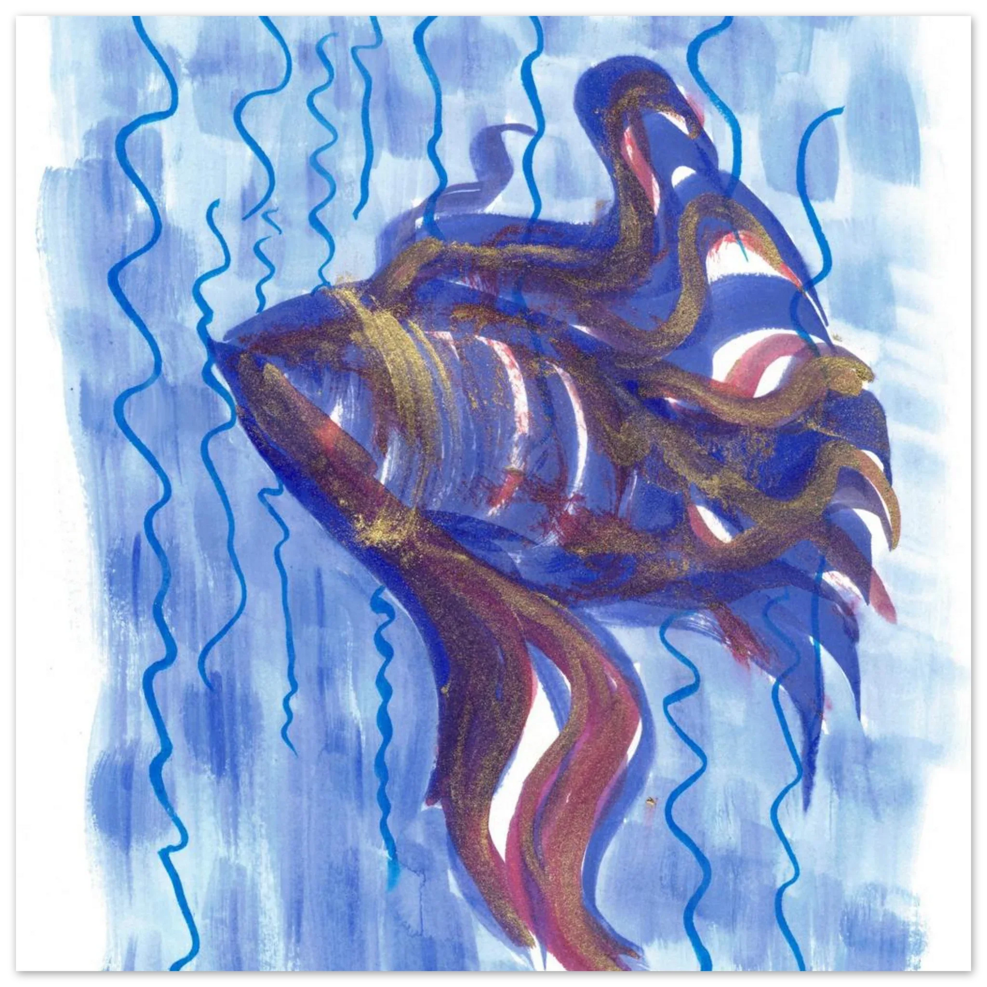 Affiche Abstract Ocean Depths Bleu Or - Poster Art Mural Premium Laure Leprince - Laure Leprince - Artiste Peintre