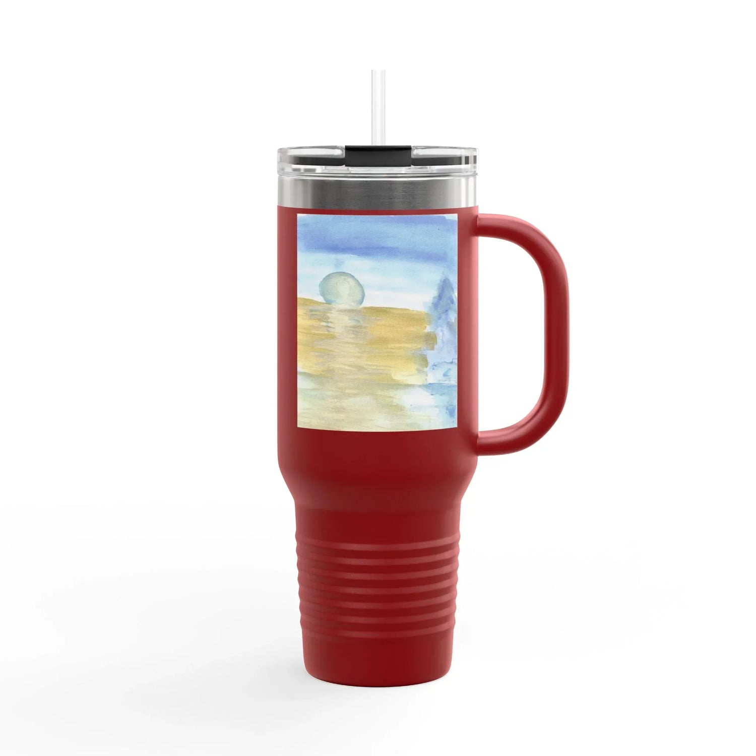 40oz Insulated Travel Mug – Blue Horizon Watercolor Design - Laure Leprince - Artiste Peintre