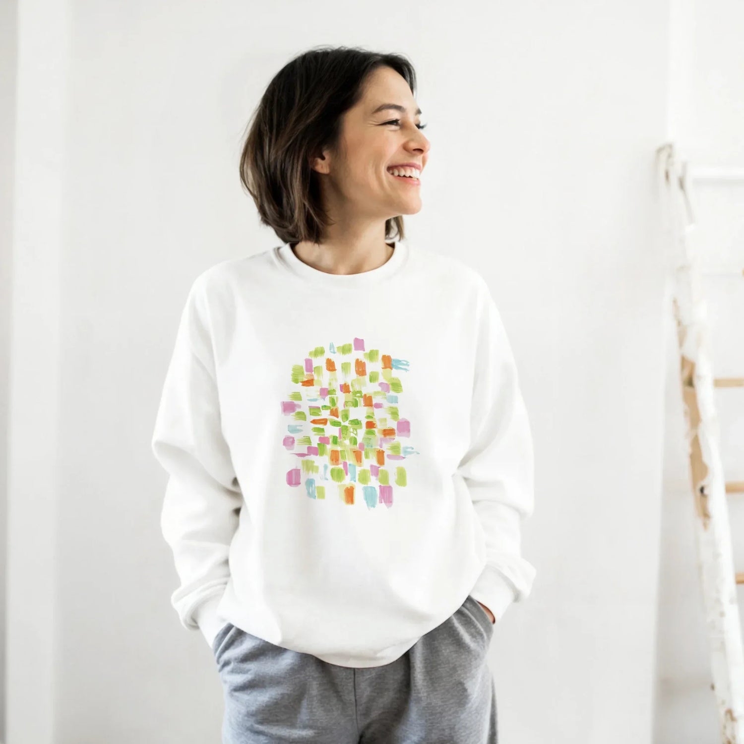 Sweatshirt Unisexe Classique Pastel Mosaic – Impression Artistique Multicolore - Laure Leprince - Artiste Peintre