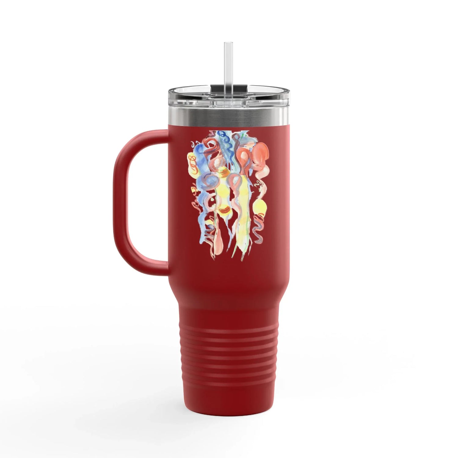 40oz Insulated Travel Mug – Les Serpentins Watercolor Design - Laure Leprince - Artiste Peintre