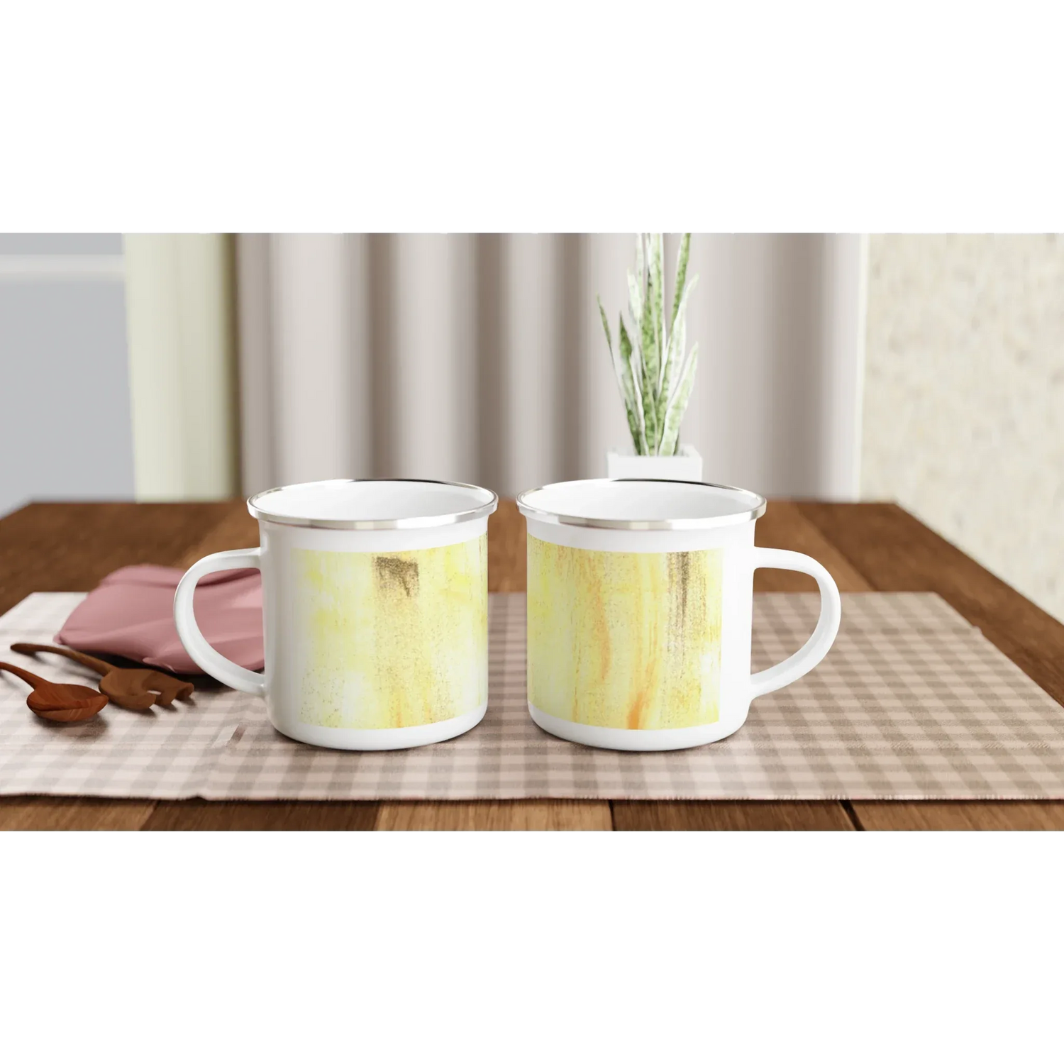 Mug en émail blanc 35 cl City Golden Haze – Léger, vintage et résistant - Laure Leprince - Artiste Peintre